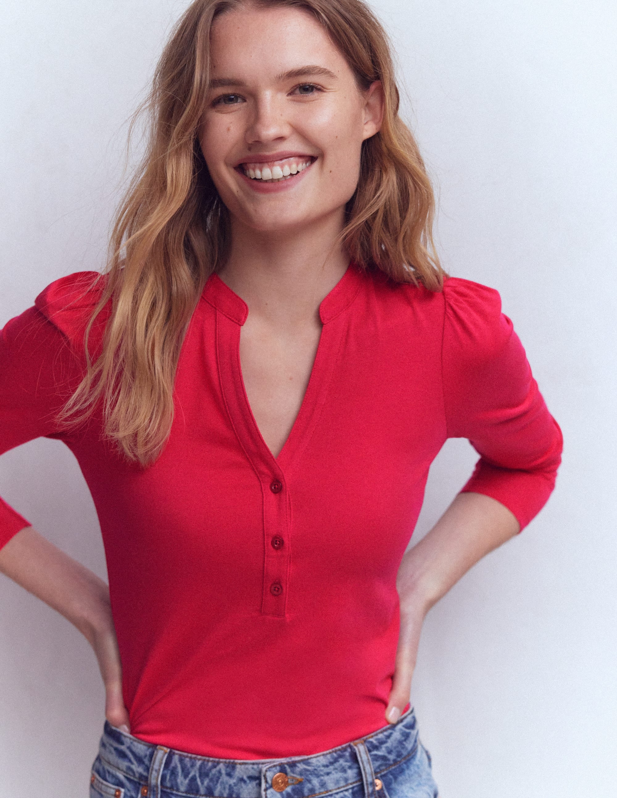 Supersoft Open Neck Henley-Pomegranate - Image 5