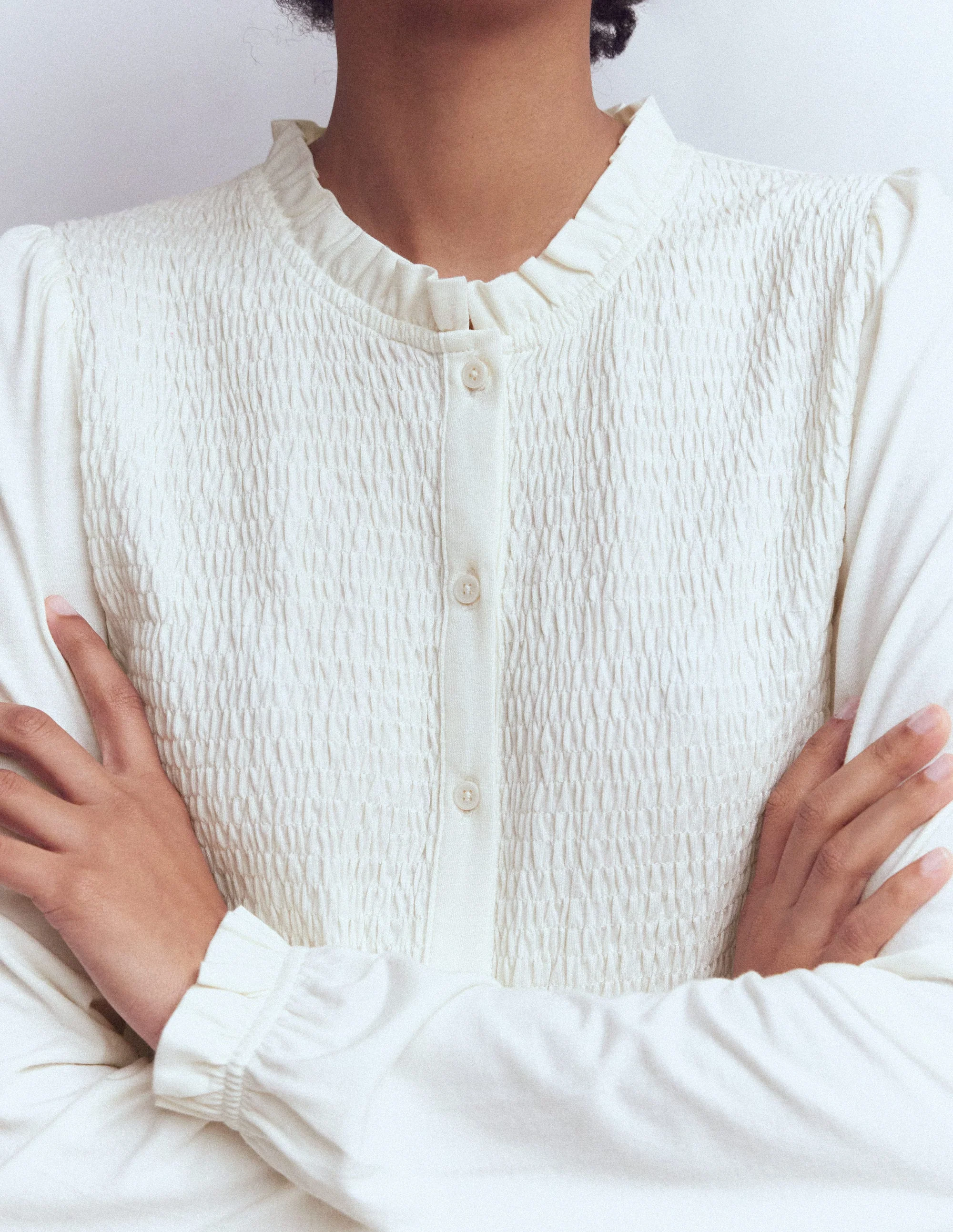 Supersoft Smocked button top-Ivory - Image 3