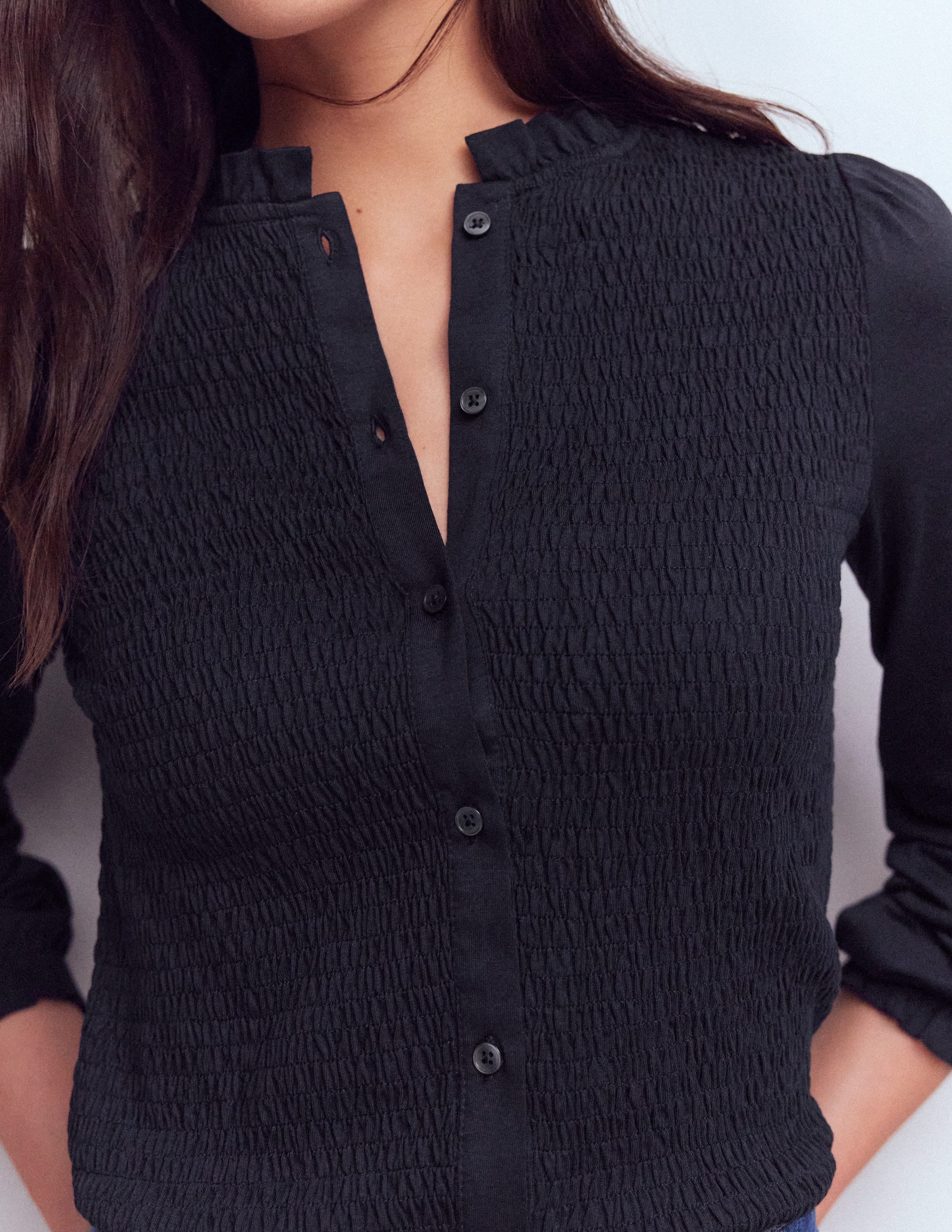 Supersoft Smocked button top-Navy - Image 2