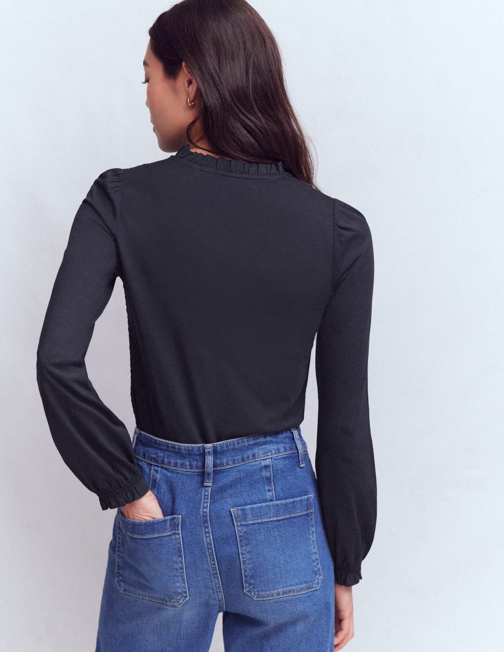 Supersoft Smocked button top-Navy - Image 3