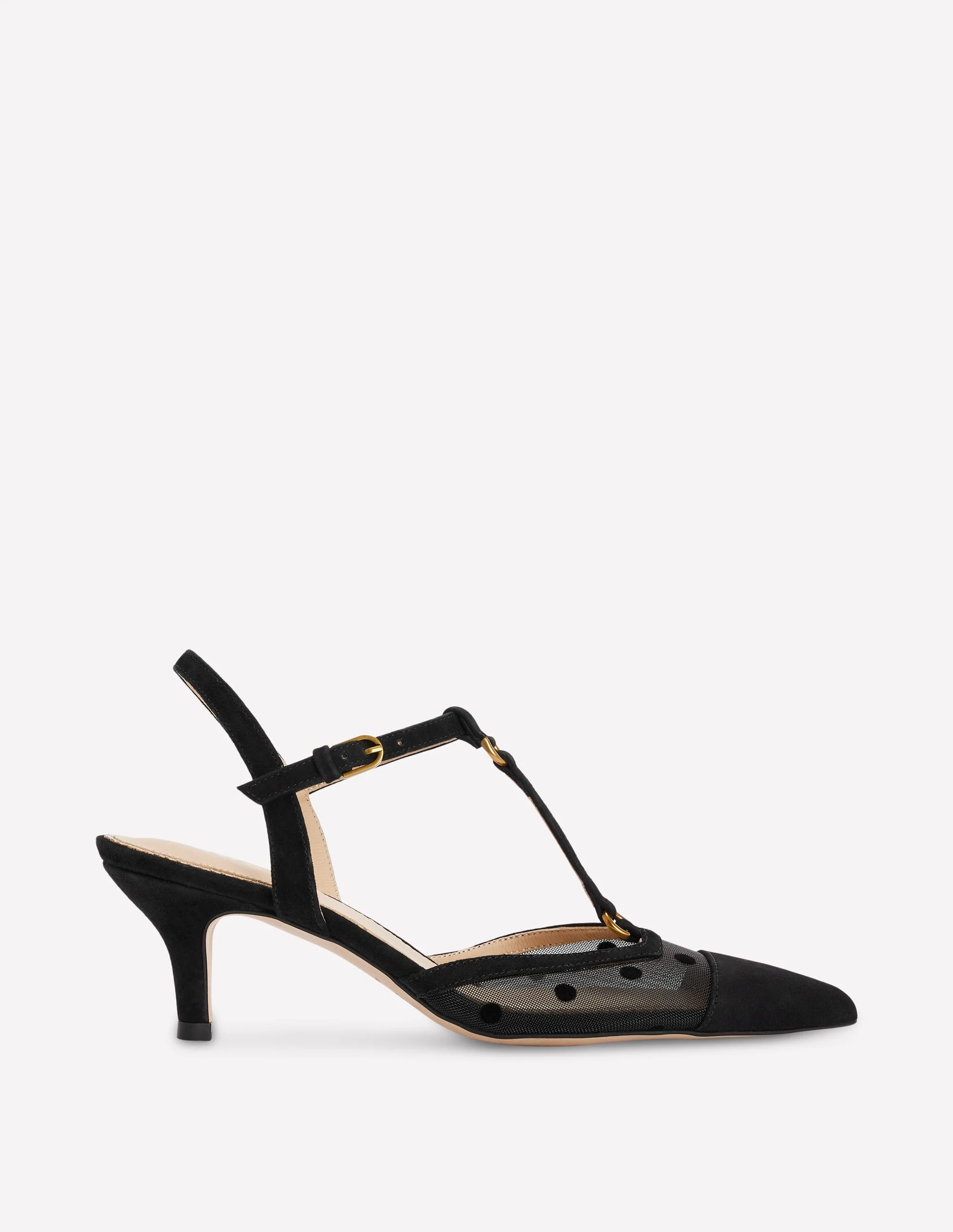 T-Bar Point Heels-Black Mesh