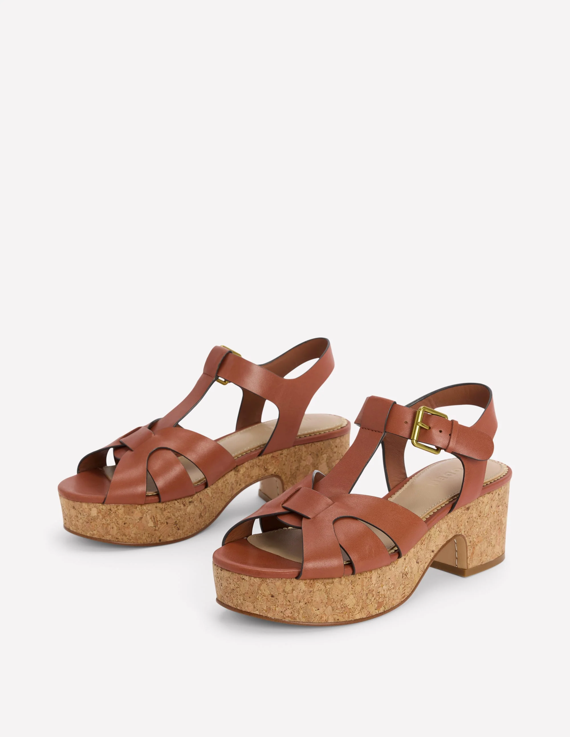 T-bar Wedge Sandals-Tan - Image 3