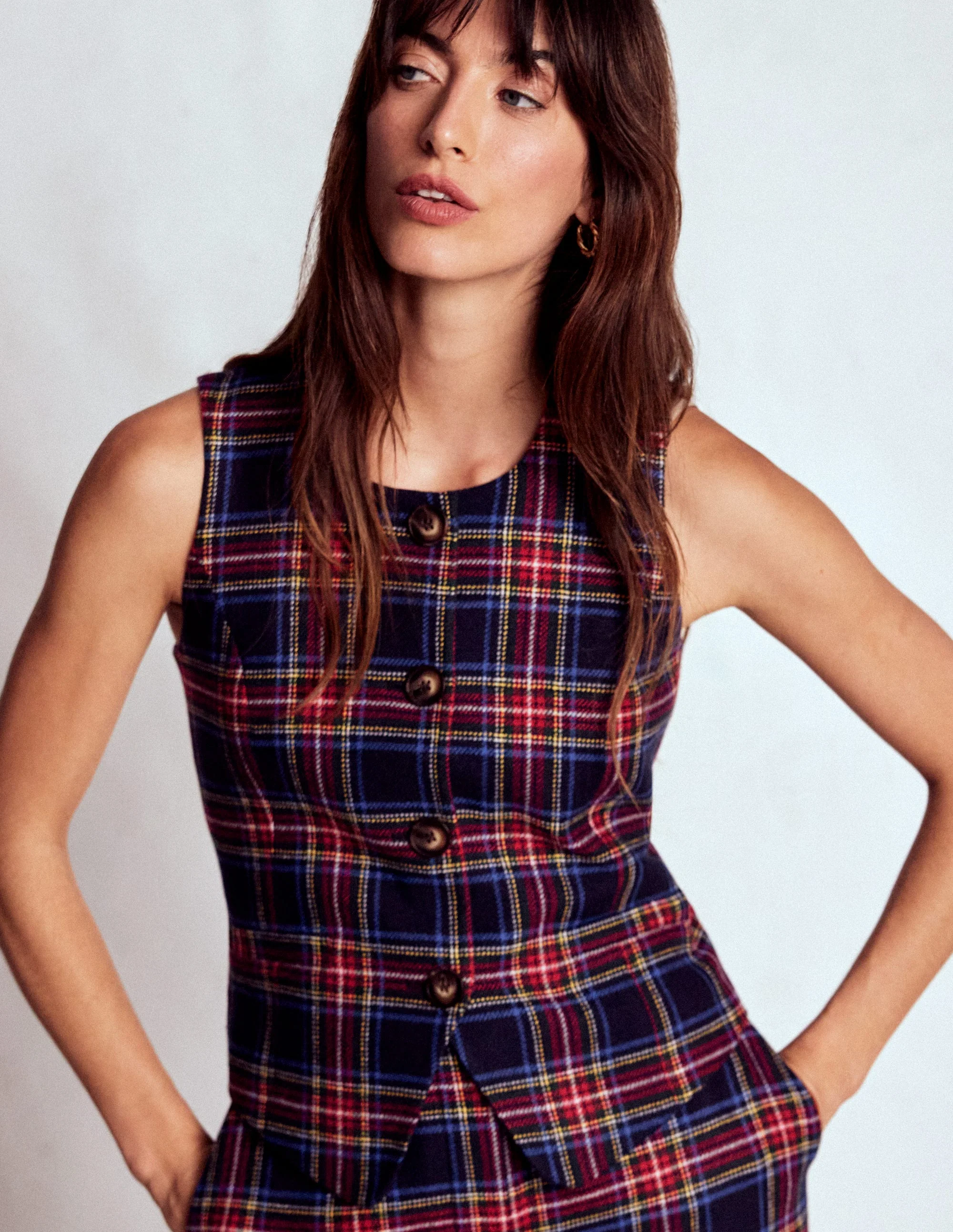 Tailored Check Waistcoat-Navy, Green and Red Check - Image 4