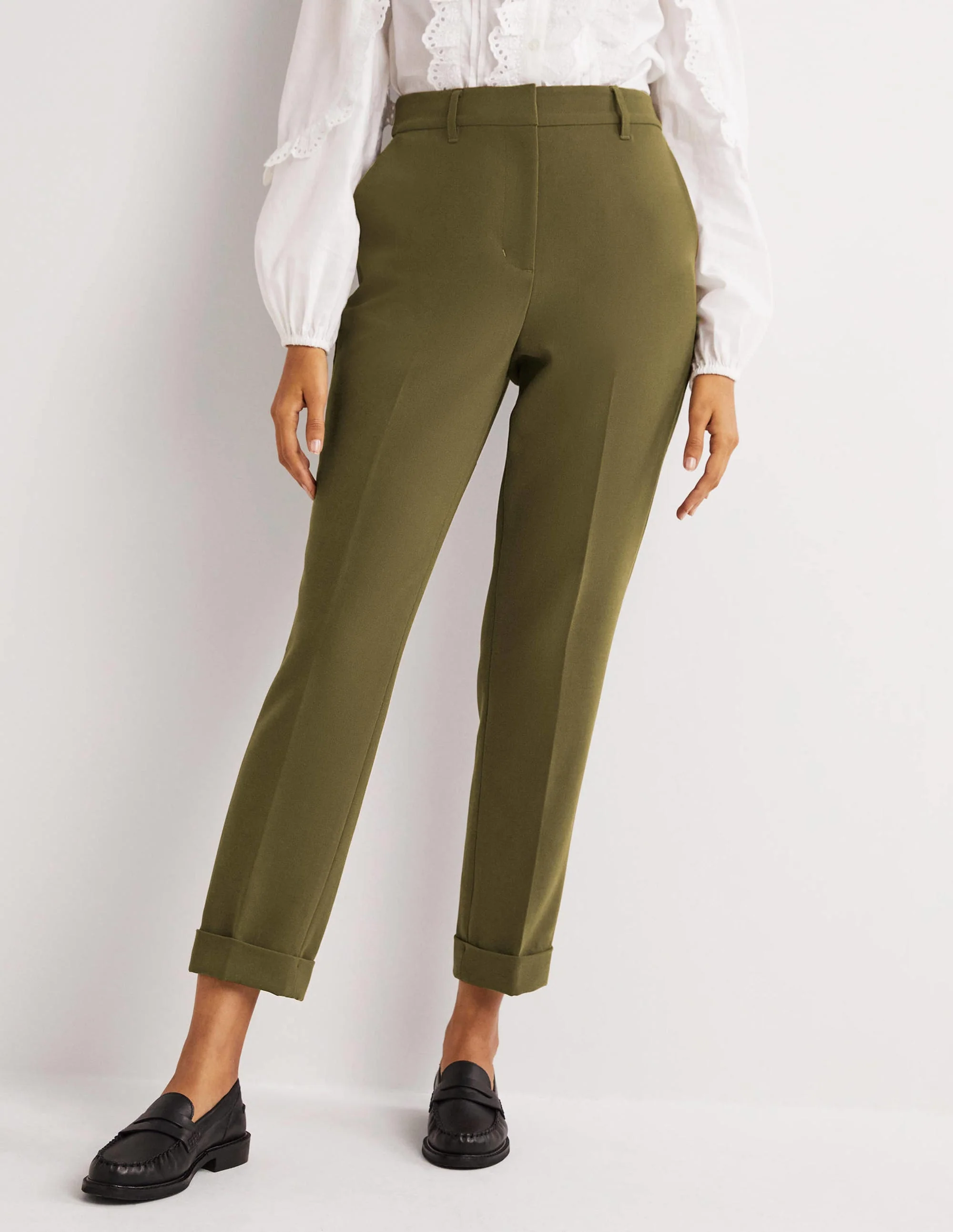 Tailored Turn Up Trousers-Basil Green - Image 4
