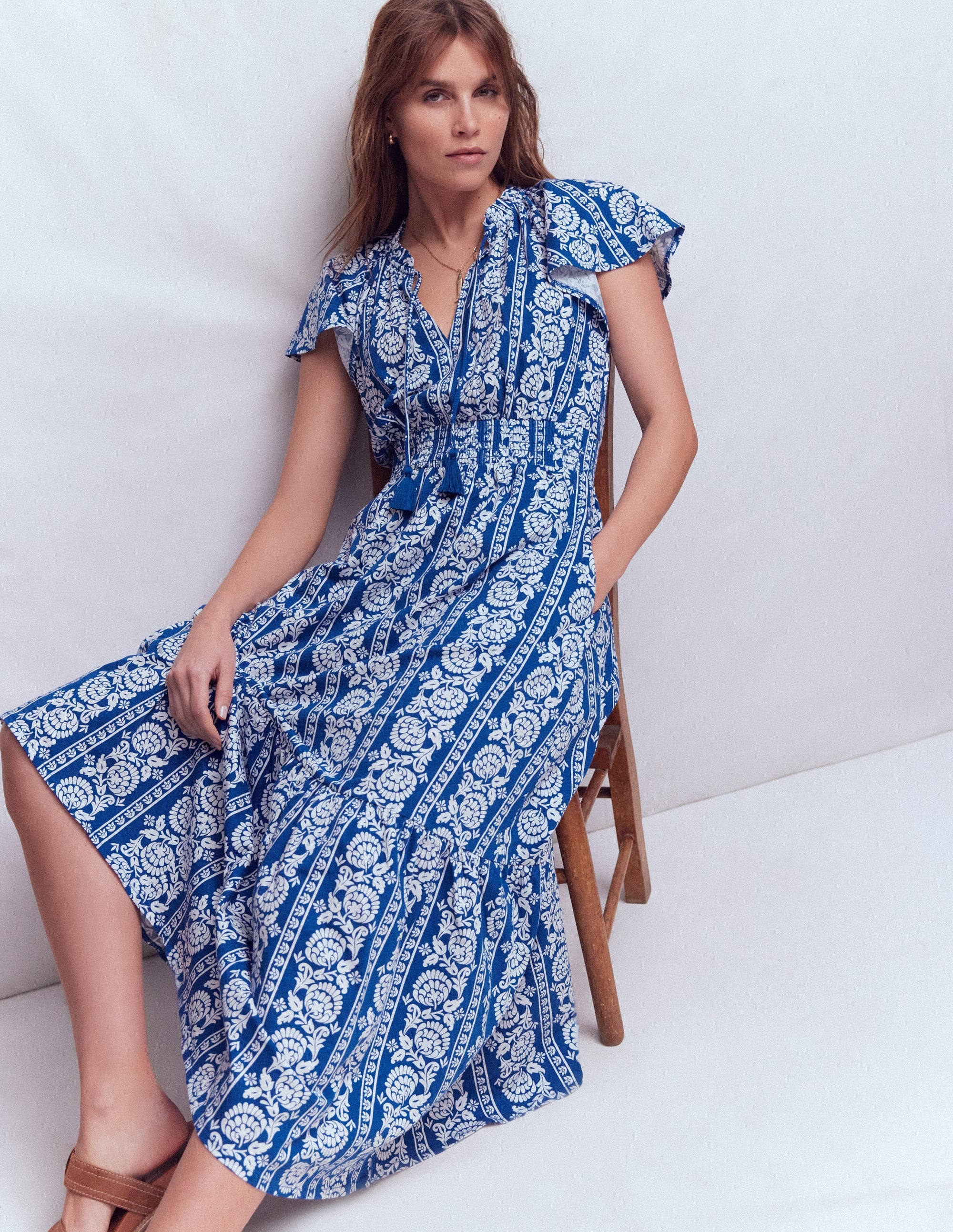 Tala Tiered Jersey Maxi Dress-Bright Blue, Ornate Floret - Image 2