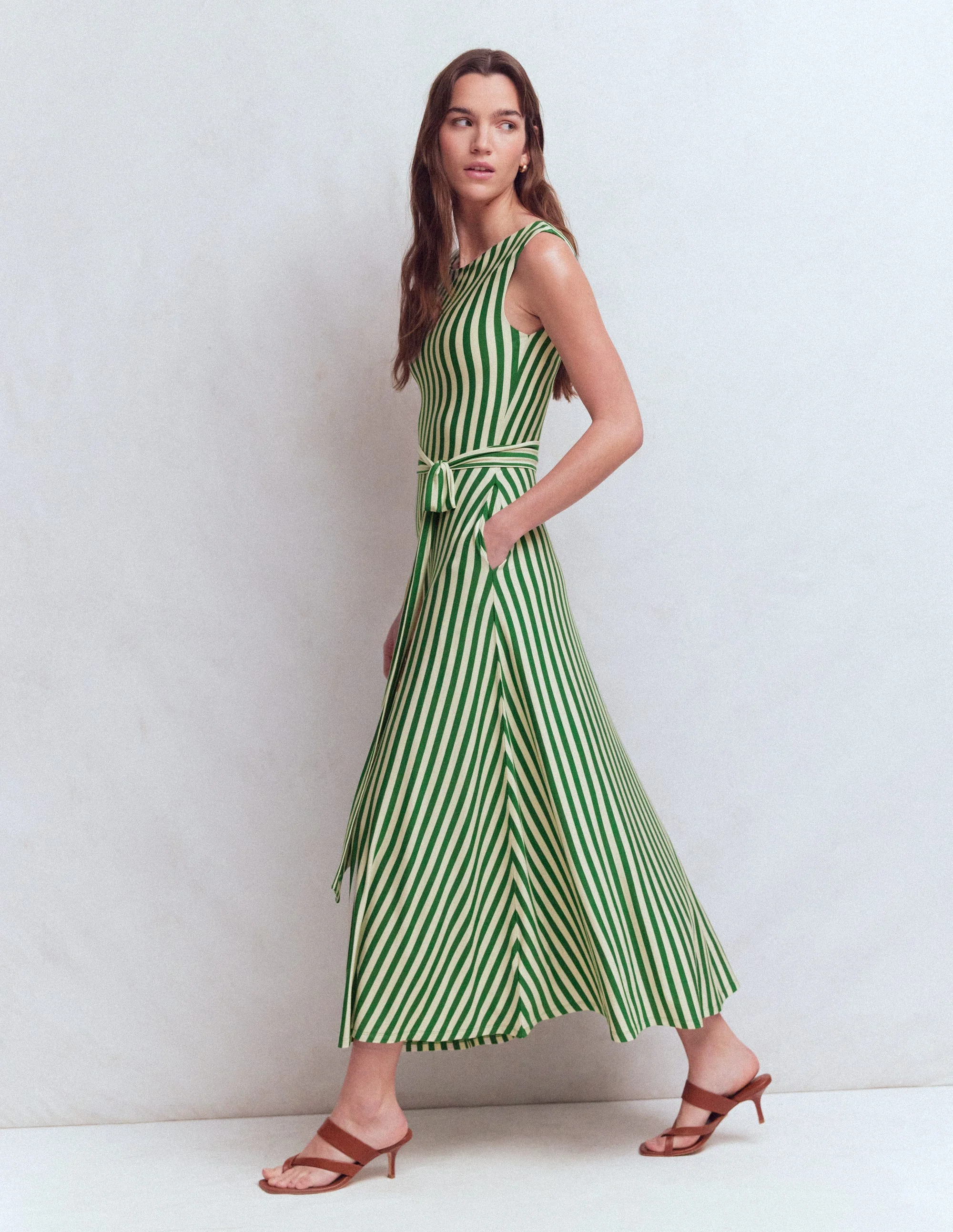 Tamsin Jersey Midi Dress-Fresh Green and Ivory Stripe - Image 2