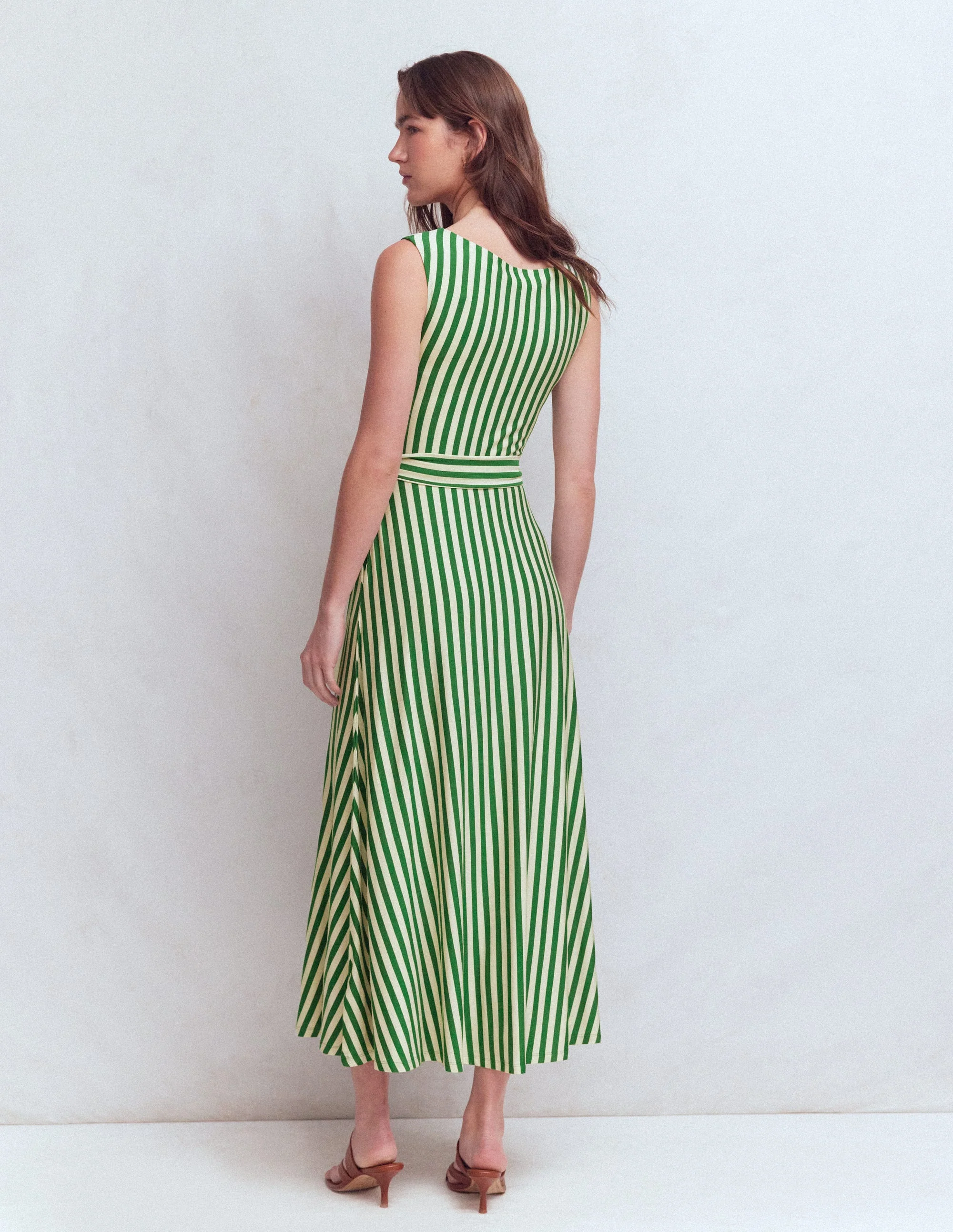 Tamsin Jersey Midi Dress-Fresh Green and Ivory Stripe - Image 4