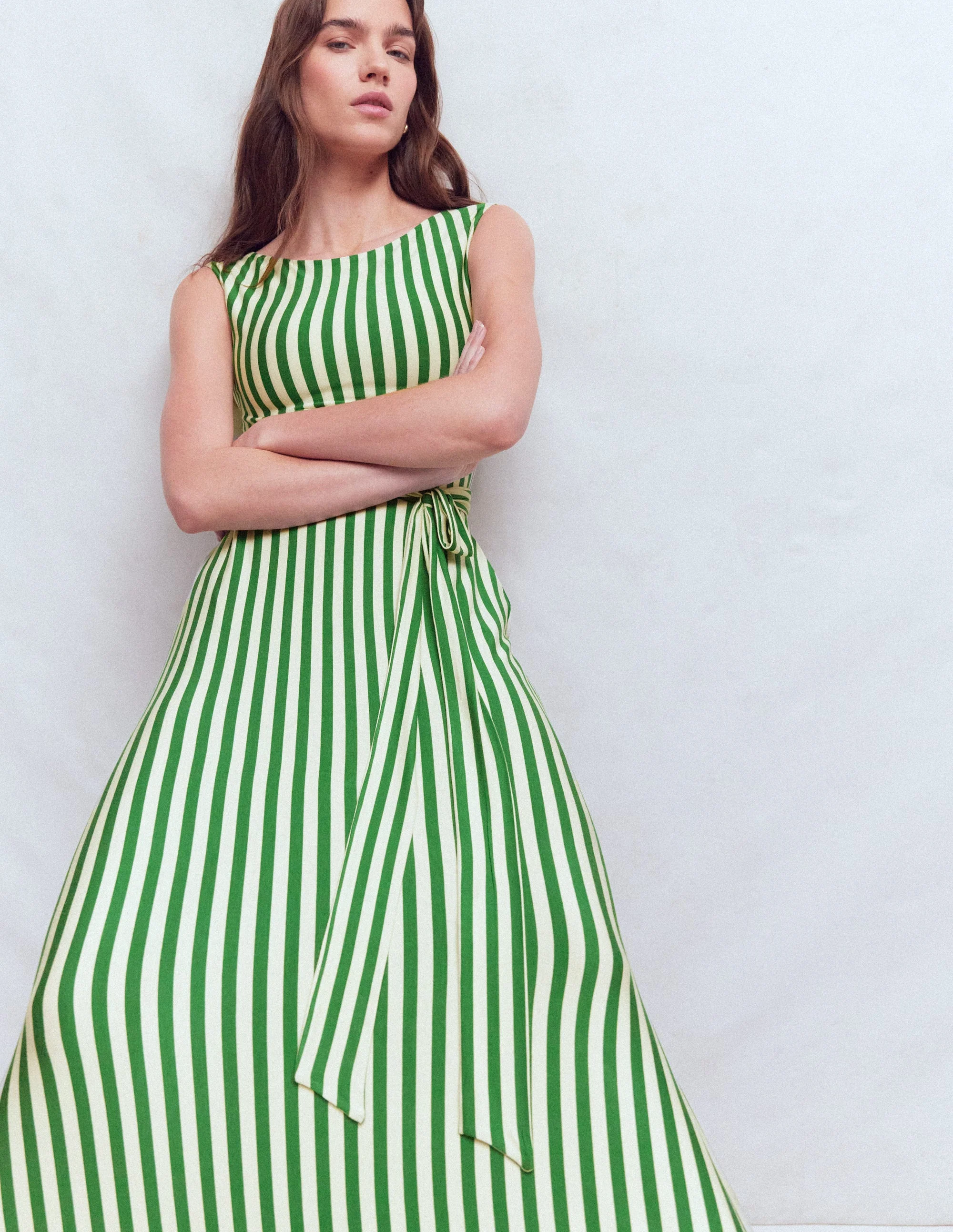 Tamsin Jersey Midi Dress-Fresh Green and Ivory Stripe - Image 6