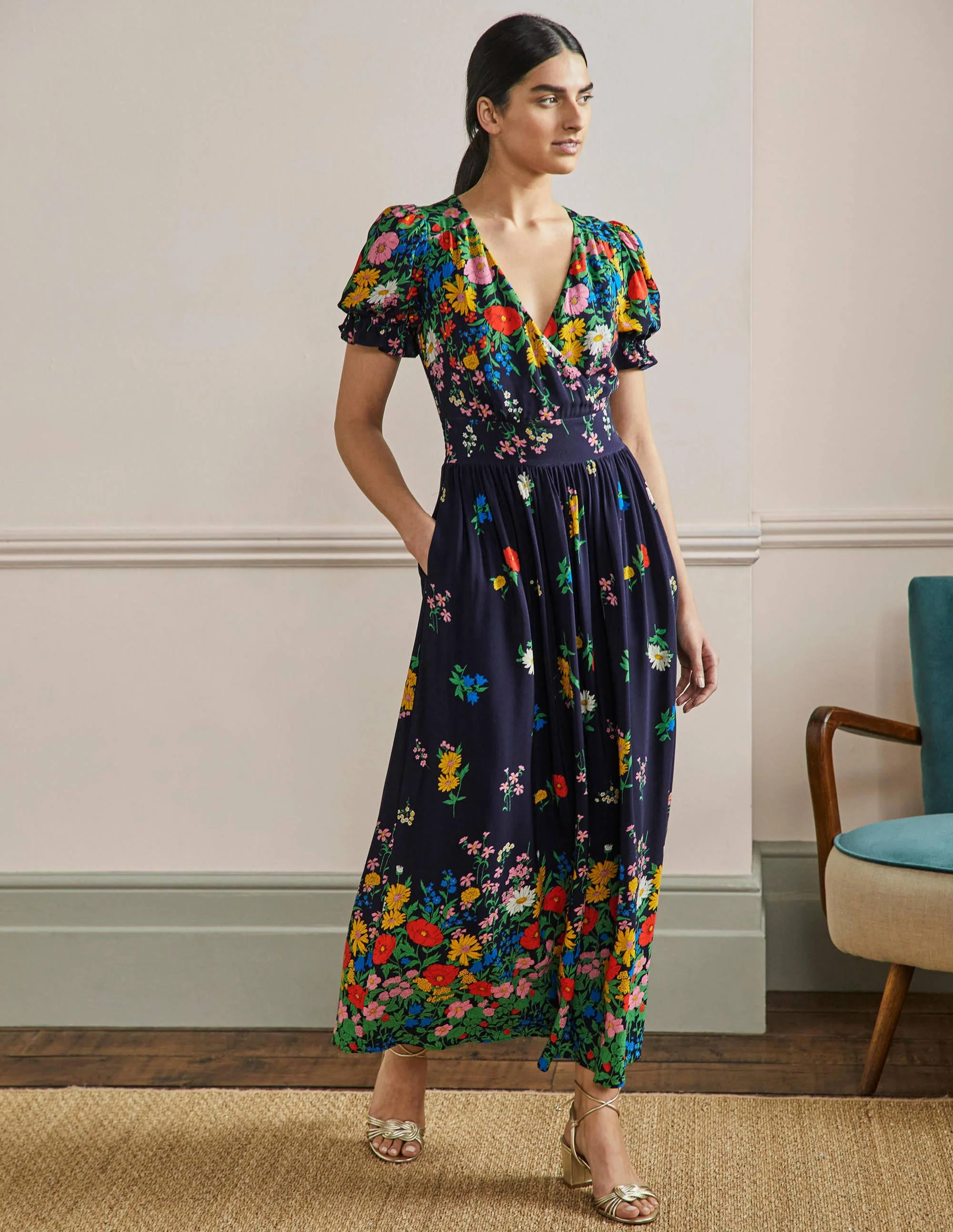 Tessa Maxi Dress-French Navy, Garden Blooms