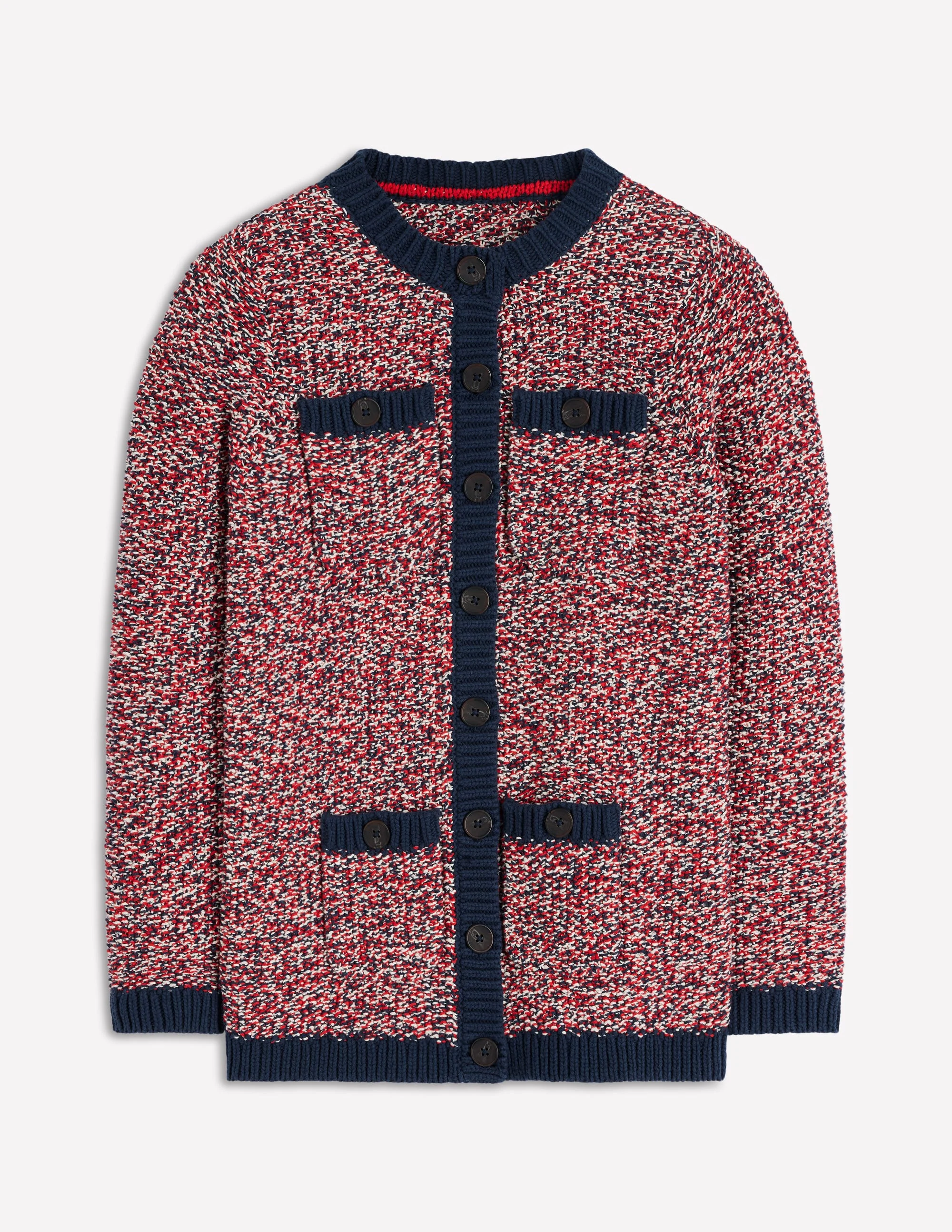 Textured Marl Cardigan-Navy/ Red Marl - Image 6
