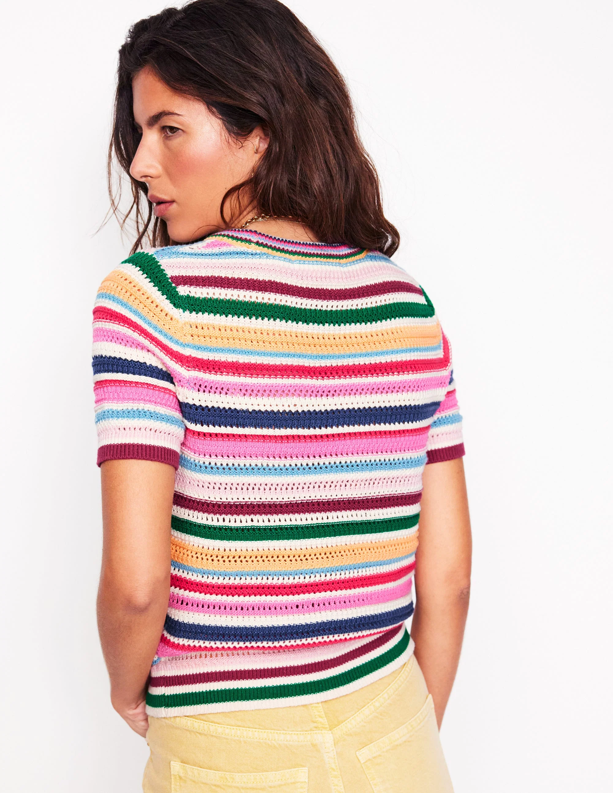 Textured Stitch T-Shirt-Pink Rose, Terracotta Rainbow - Image 3