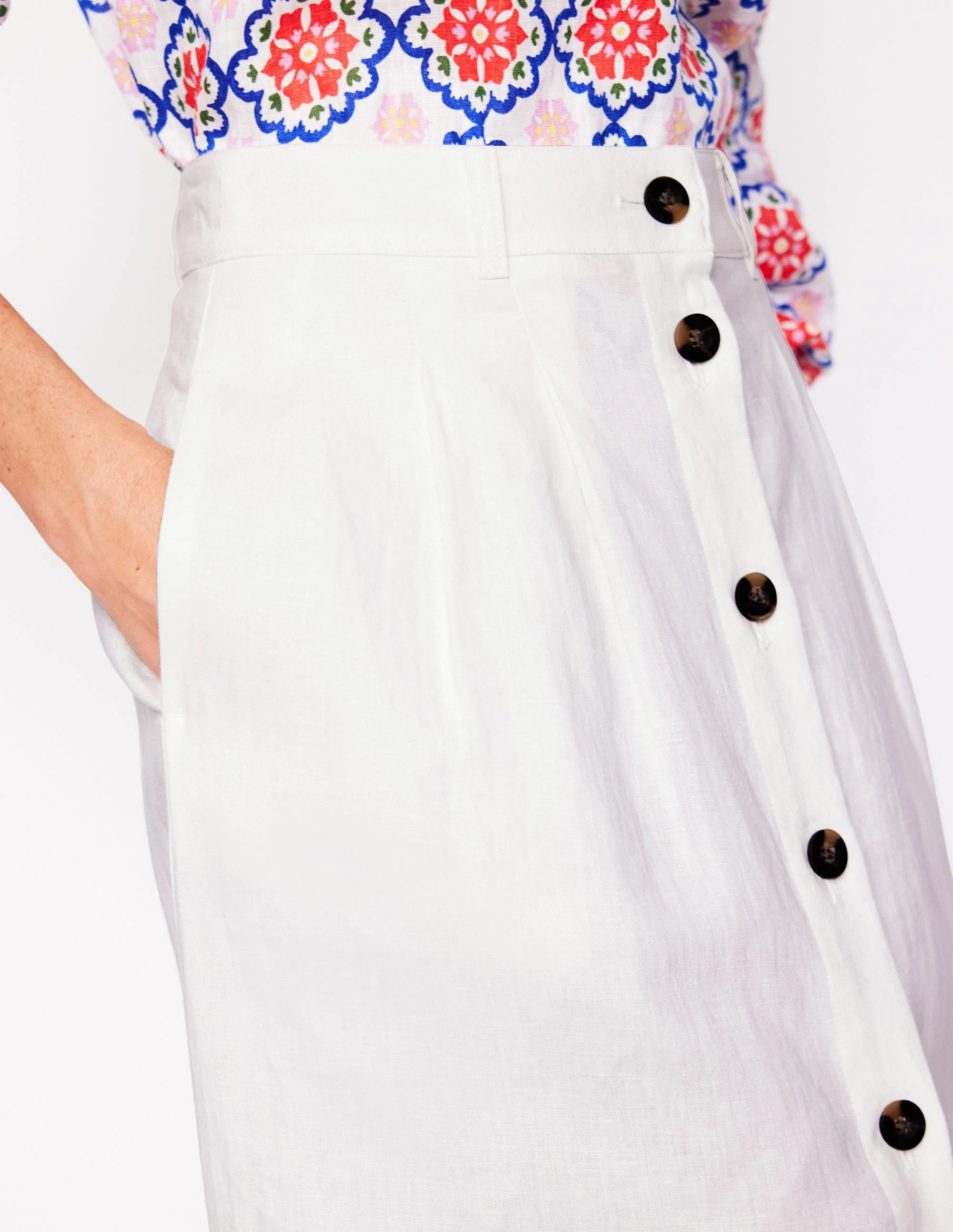 Thomasina Linen Midi Skirt-White - Image 2