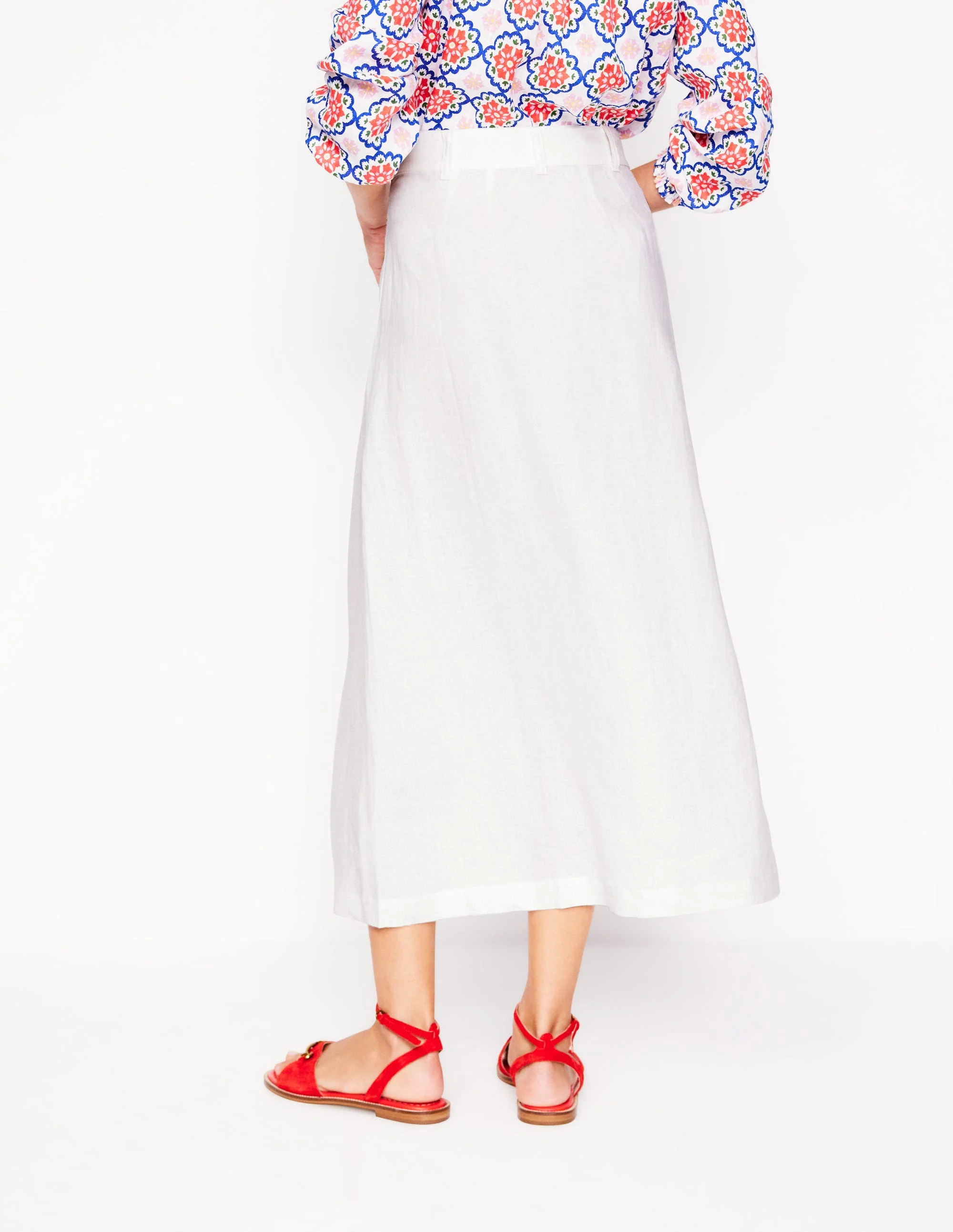 Thomasina Linen Midi Skirt-White - Image 3