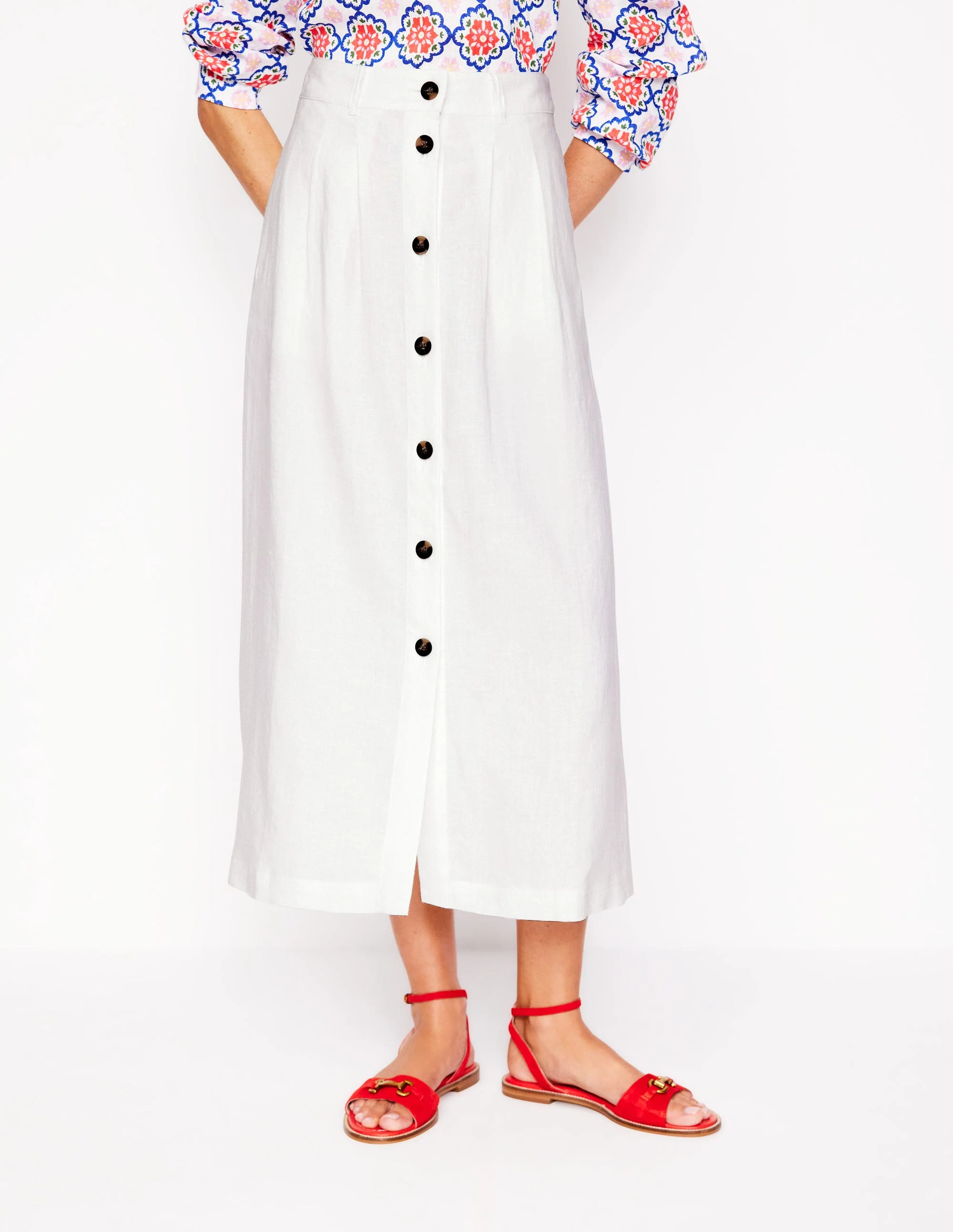 Thomasina Linen Midi Skirt-White - Image 4