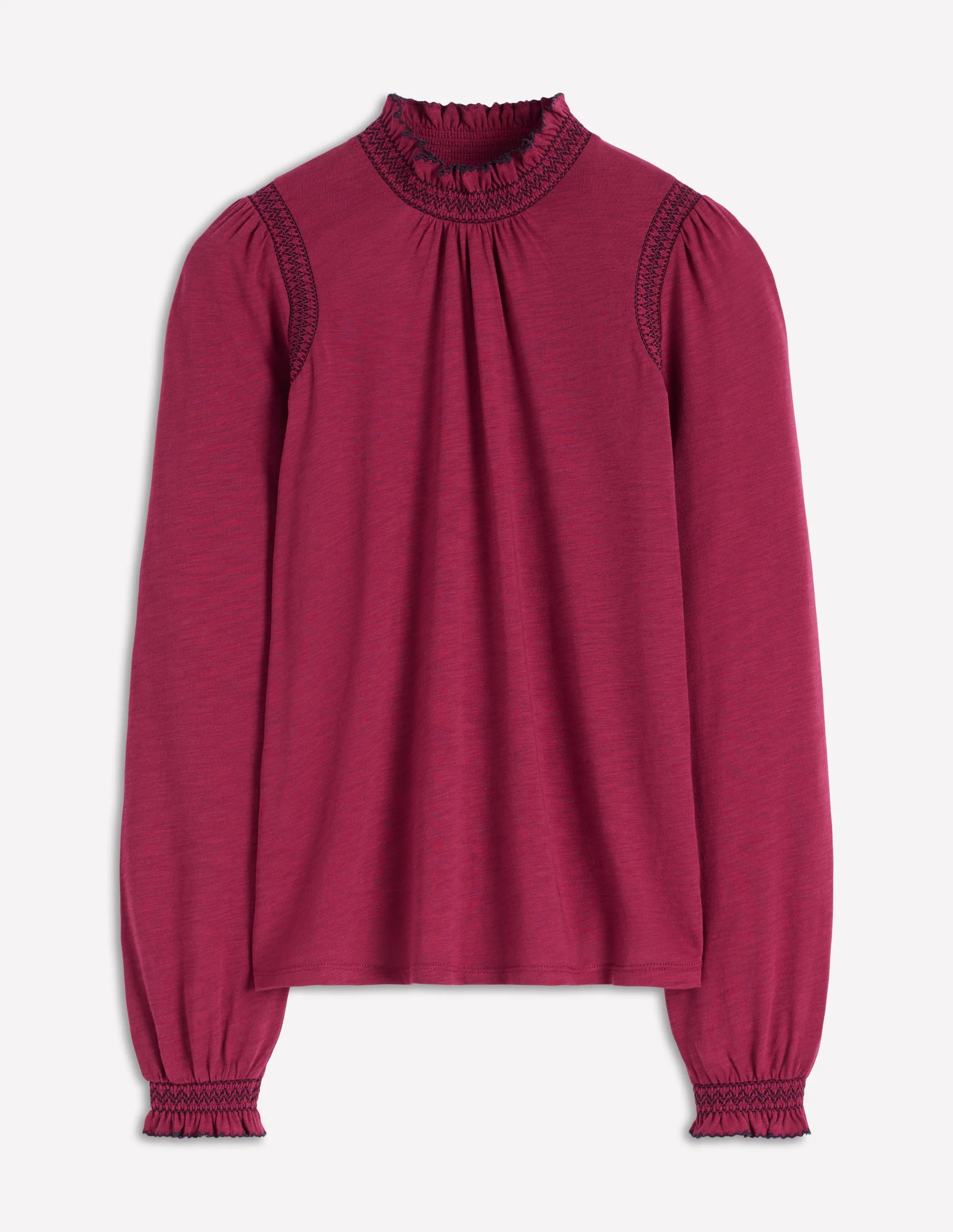 Tia Smocked Neck Jersey Top-Ruby Red - Image 6
