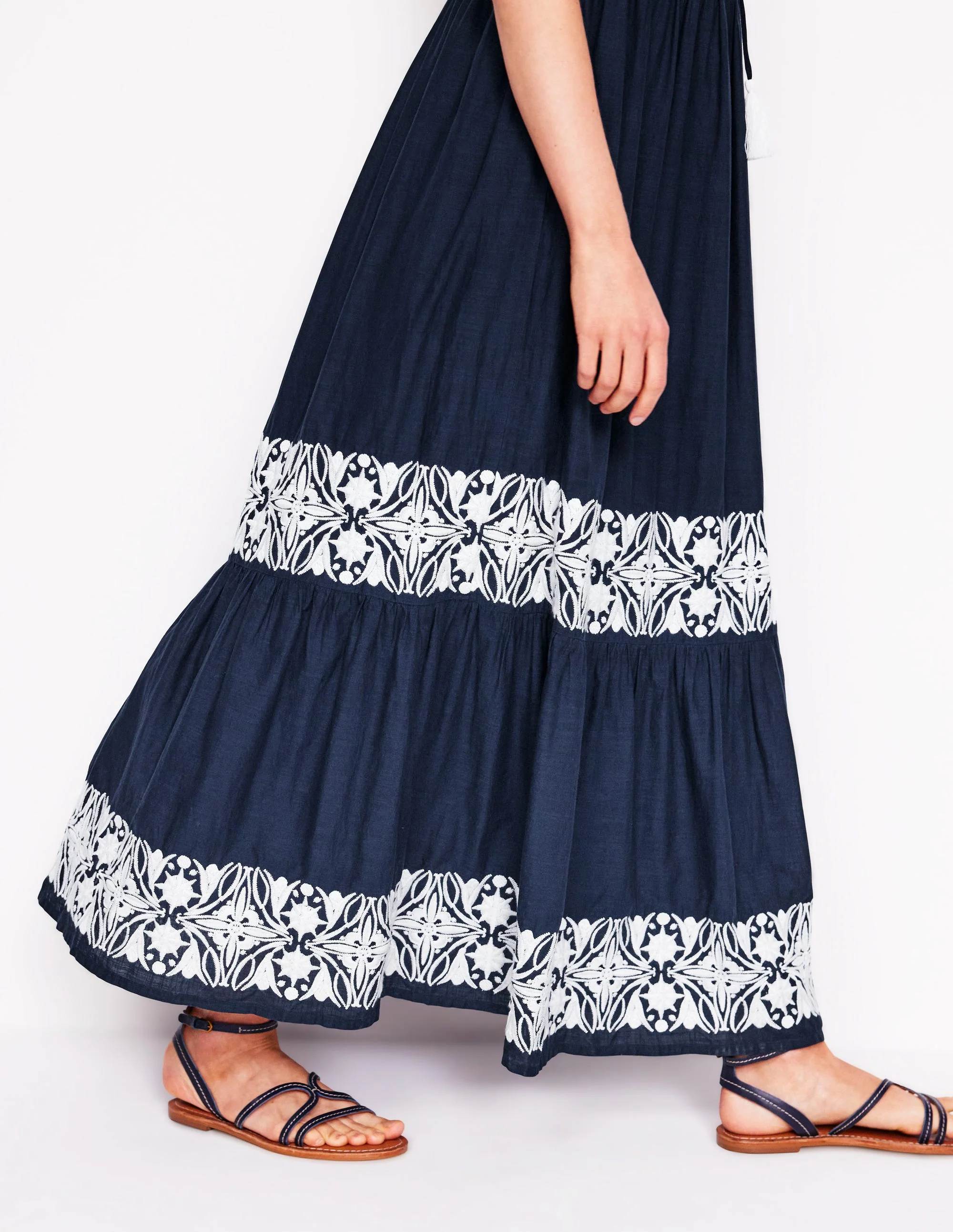 Tie Neck Tier Dress-Navy - Image 2