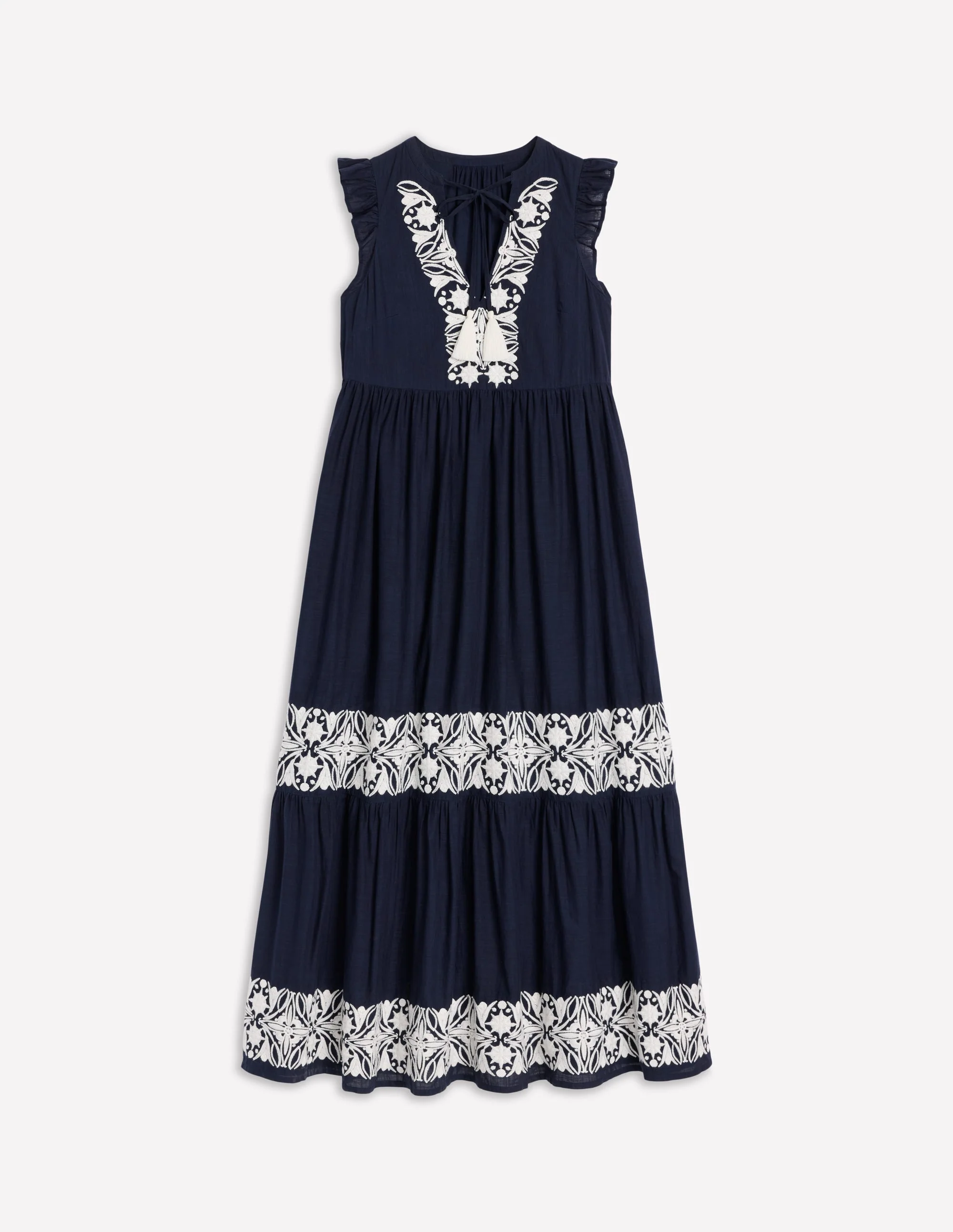 Tie Neck Tier Dress-Navy - Image 5