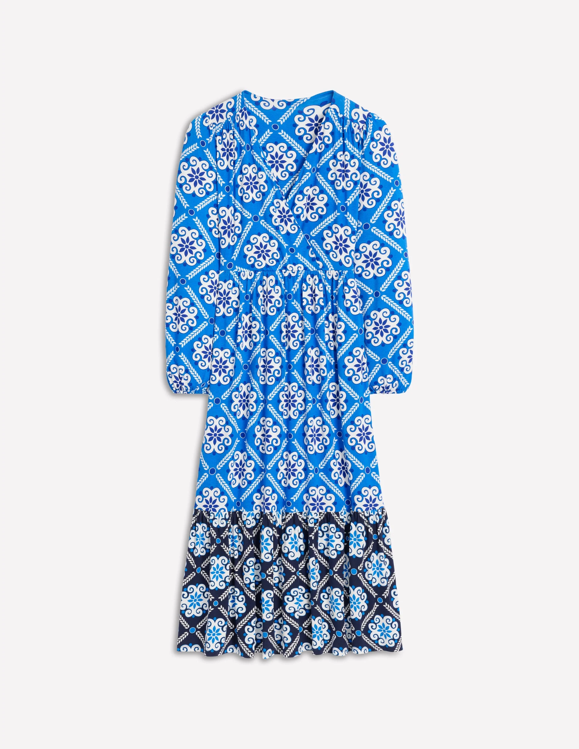 Tie Wrap Tier Maxi Dress-Cerulean Blue, Baroque Tile - Image 5