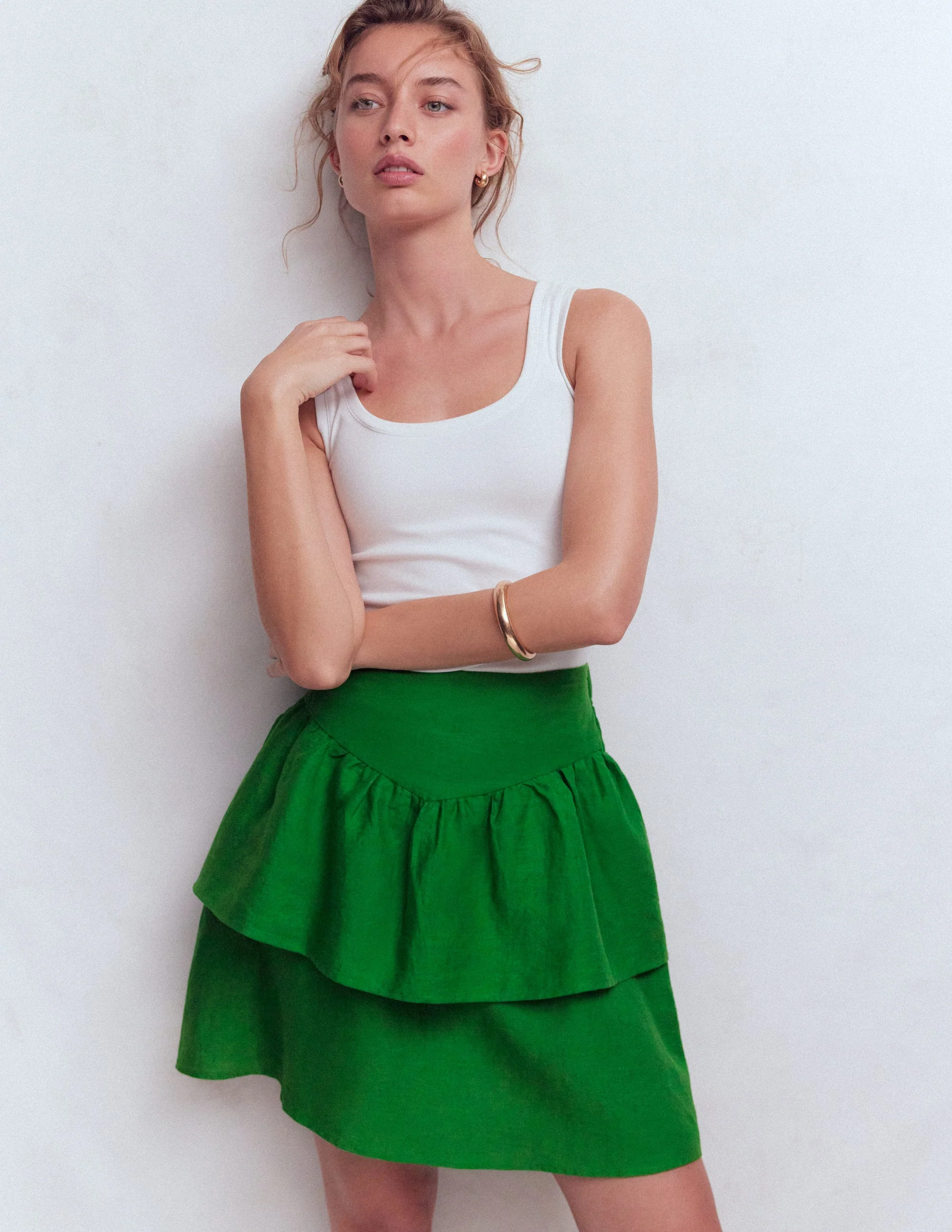Tiered Linen Skirt-Highland Green - Image 2