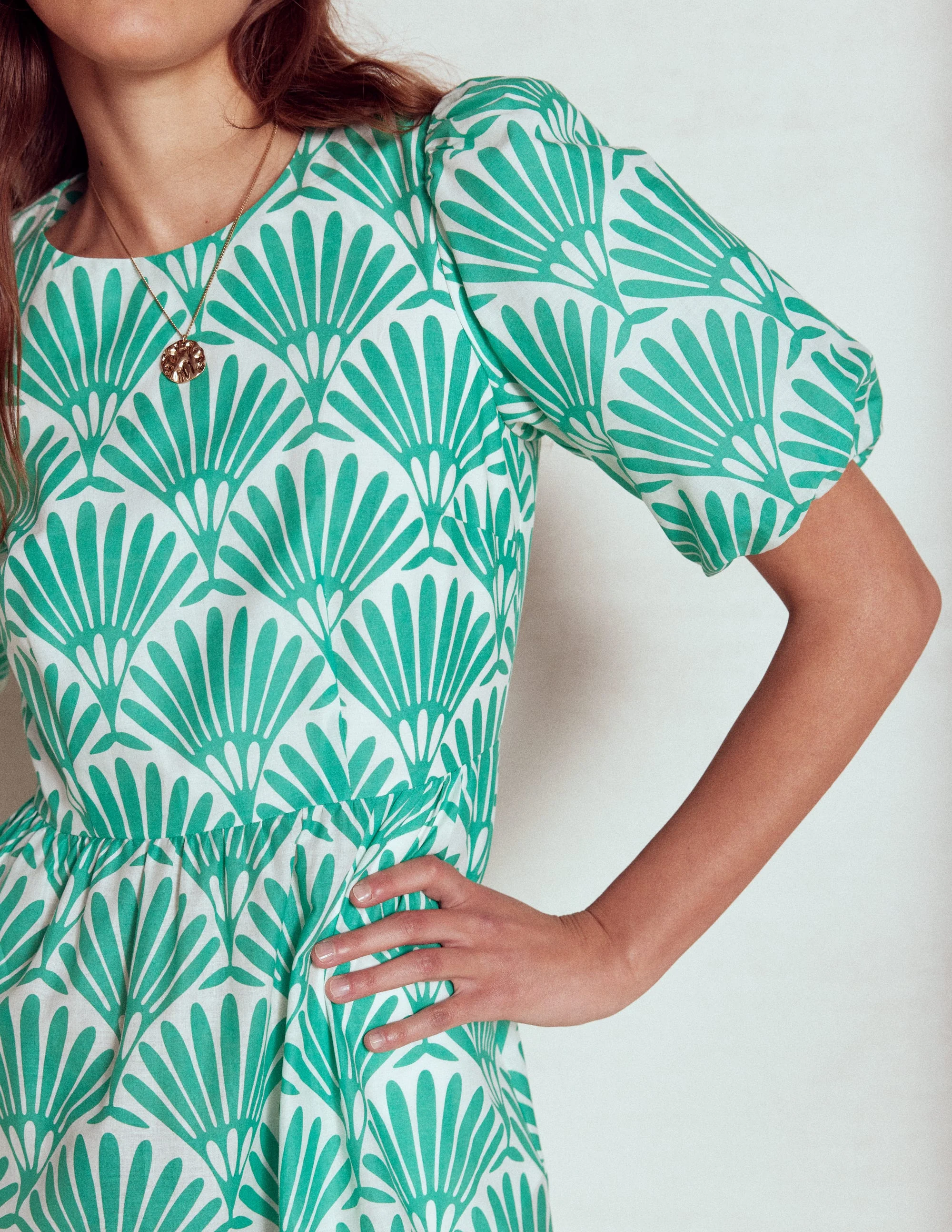 Tiered Poplin Maxi Dress-Aquamarine Blue, Deco Palm - Image 2