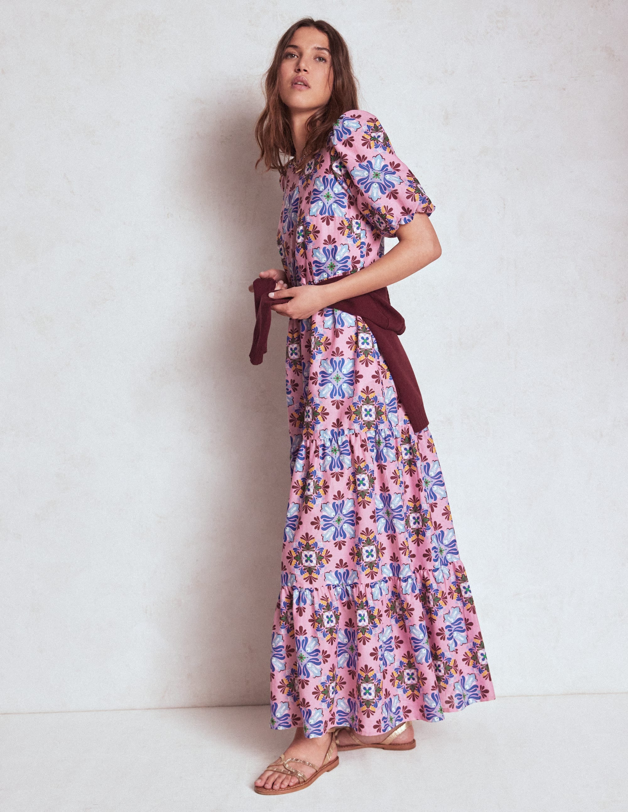Tiered Poplin Maxi Dress-Formica Pink, Bloom Mosaic - Image 5