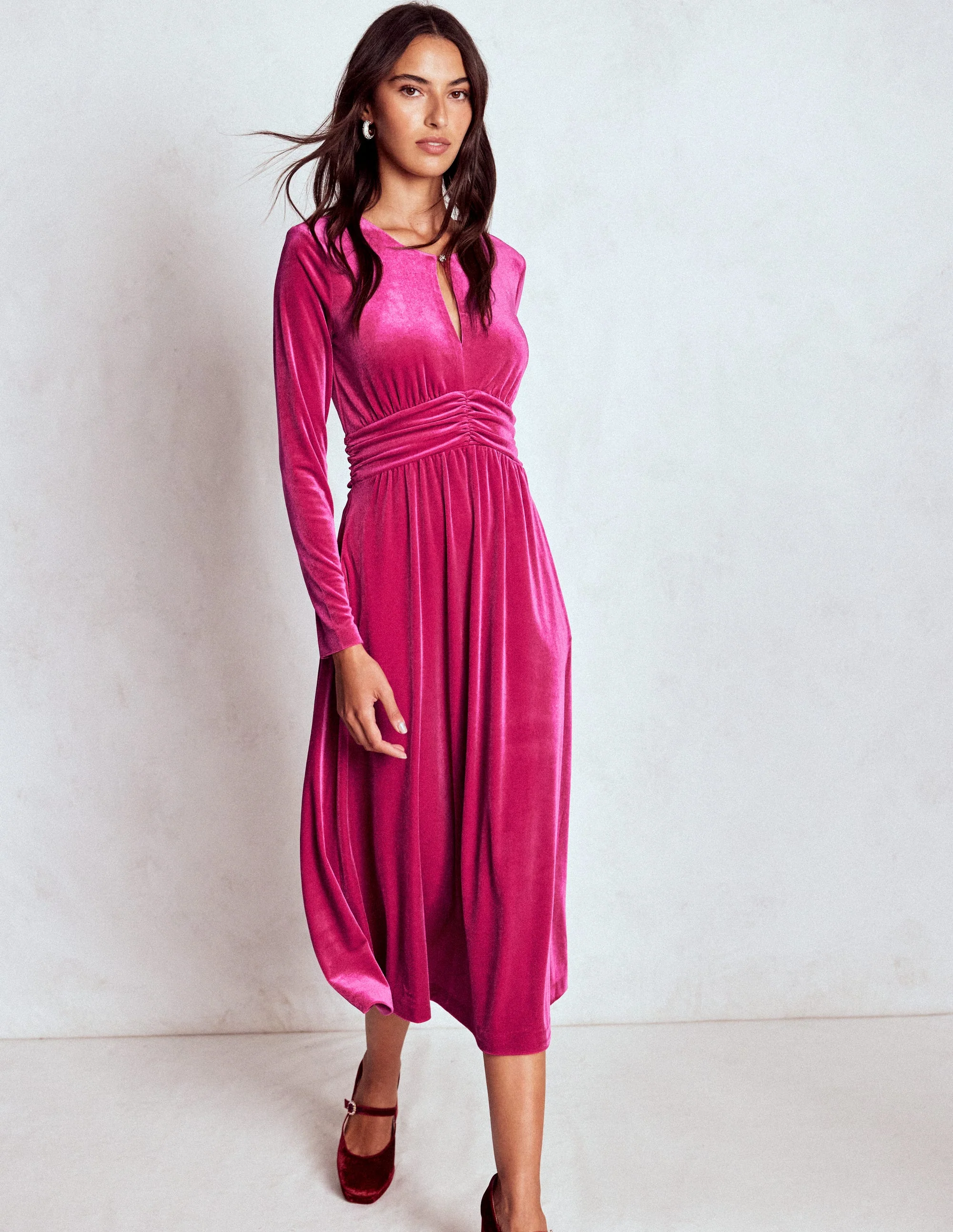 Tilda Velvet Midi Dress-Vibrant Pink - Image 5