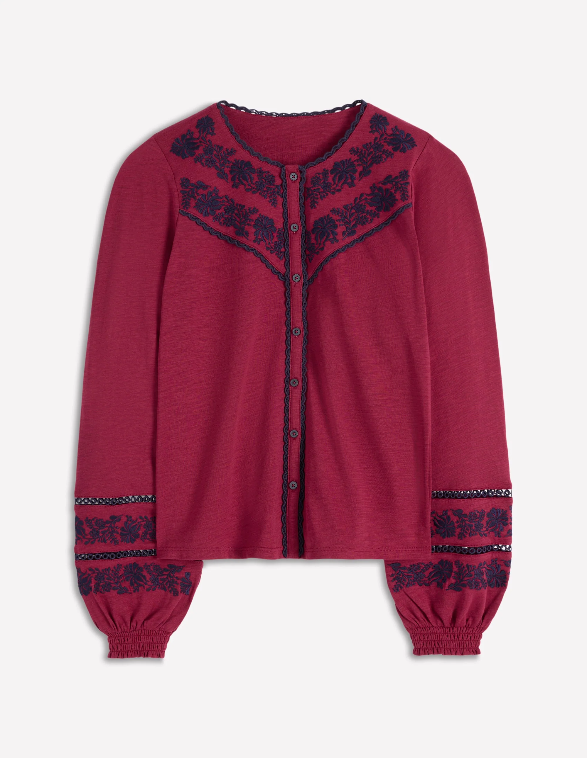 Trim Detail Jersey Shirt-Rumba Red, Navy Emb - Image 4