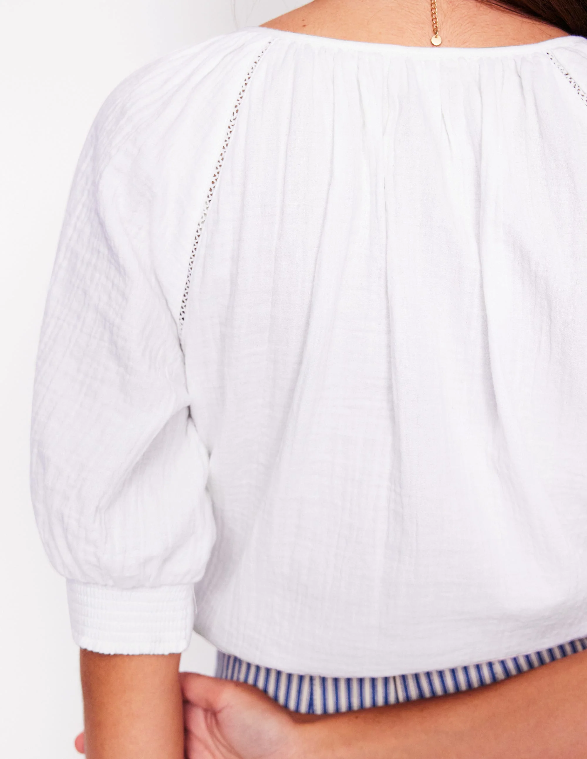 Trim Insert Double Cloth Top-White - Image 3