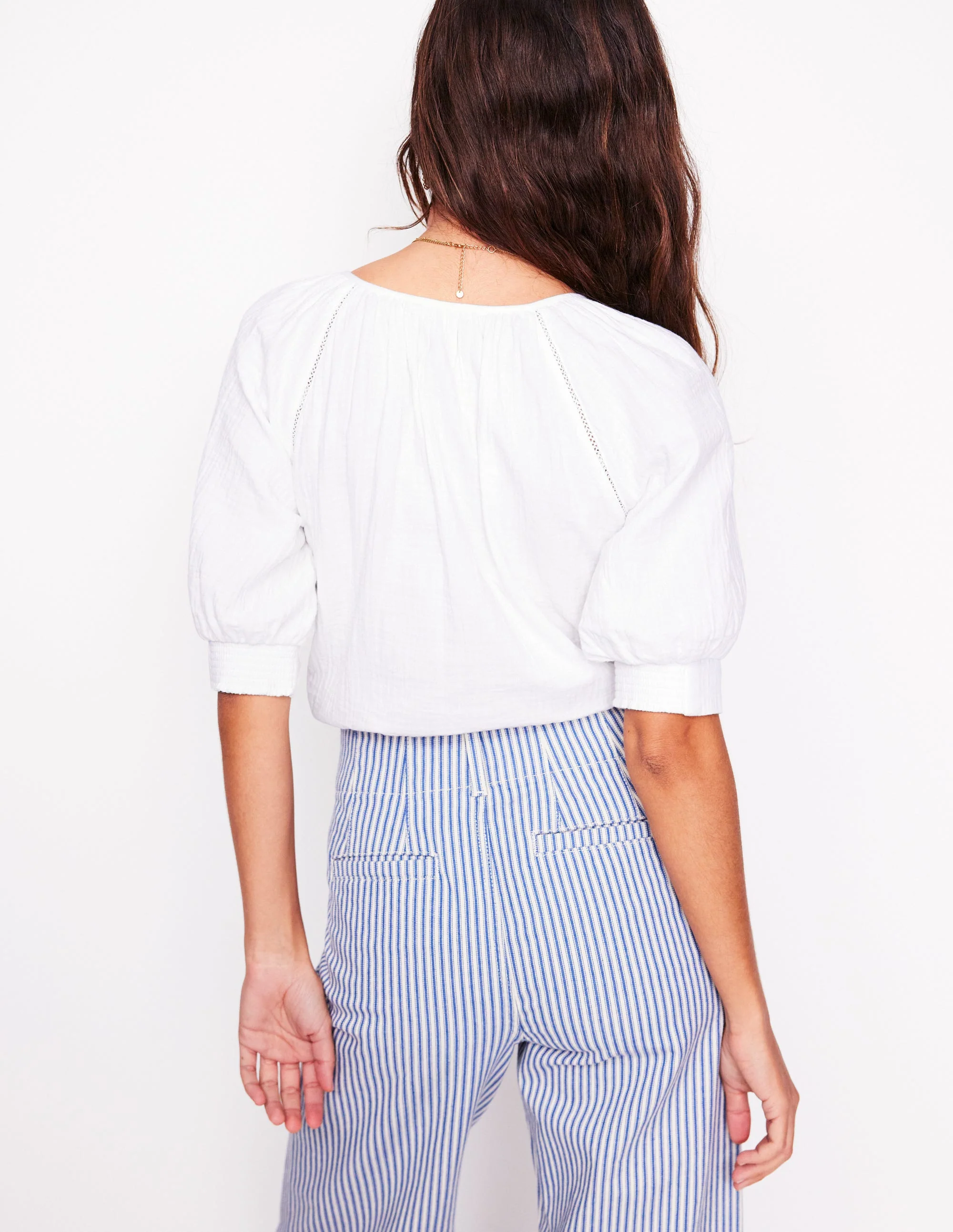 Trim Insert Double Cloth Top-White - Image 4