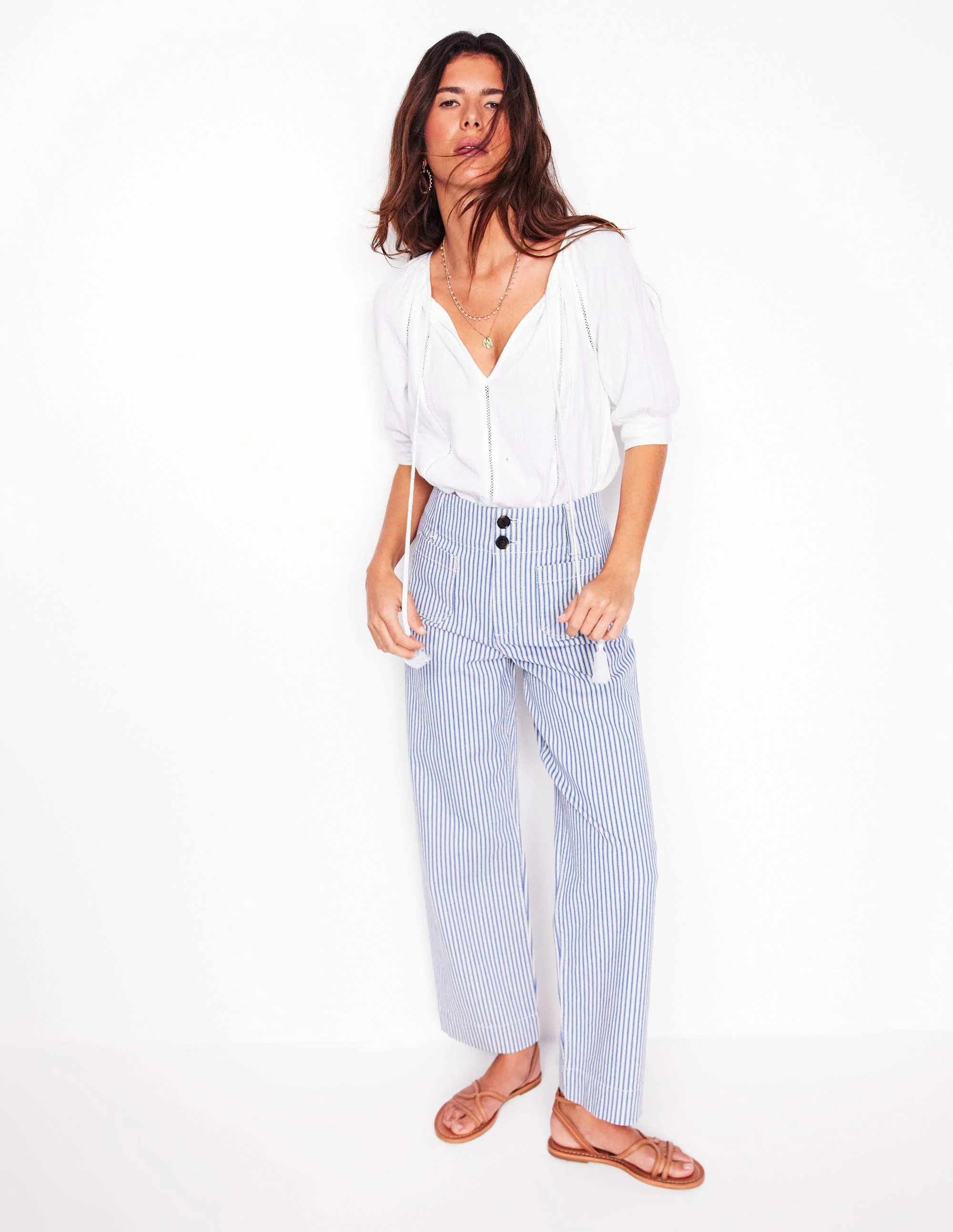 Trim Insert Double Cloth Top-White - Image 5