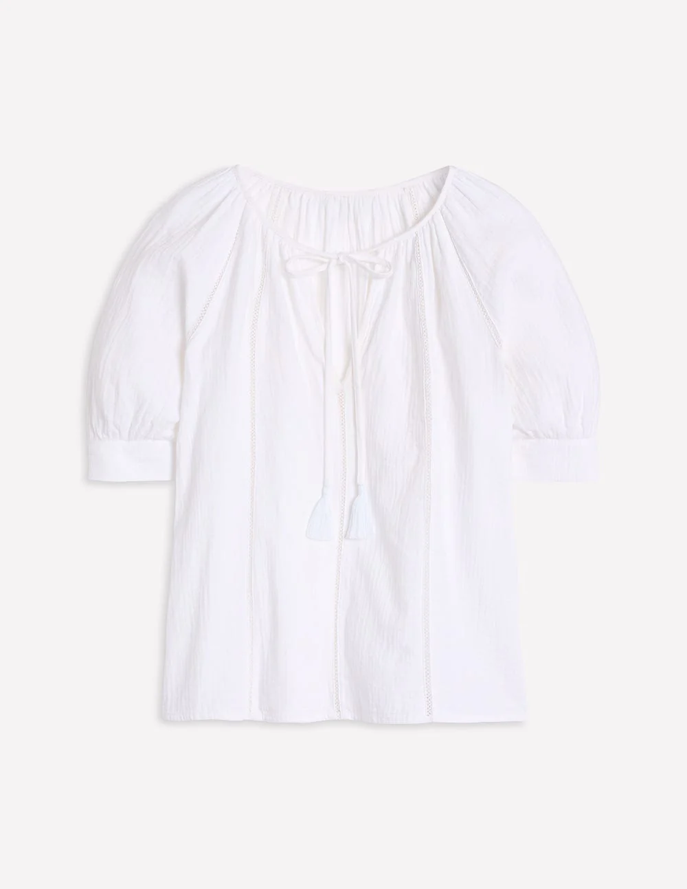 Trim Insert Double Cloth Top-White - Image 7