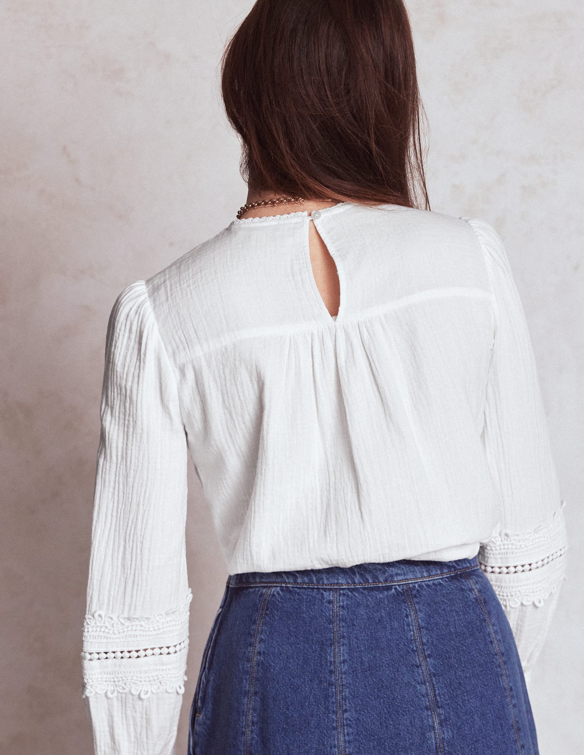 Trim Interest Double Cloth Top-White - Image 3