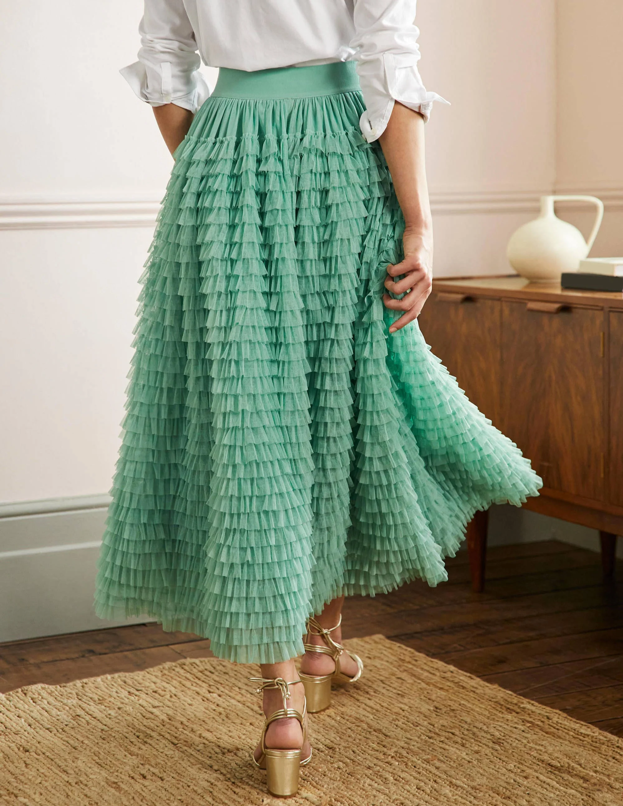 Tulle Midi Skirt-Soft Green - Image 3
