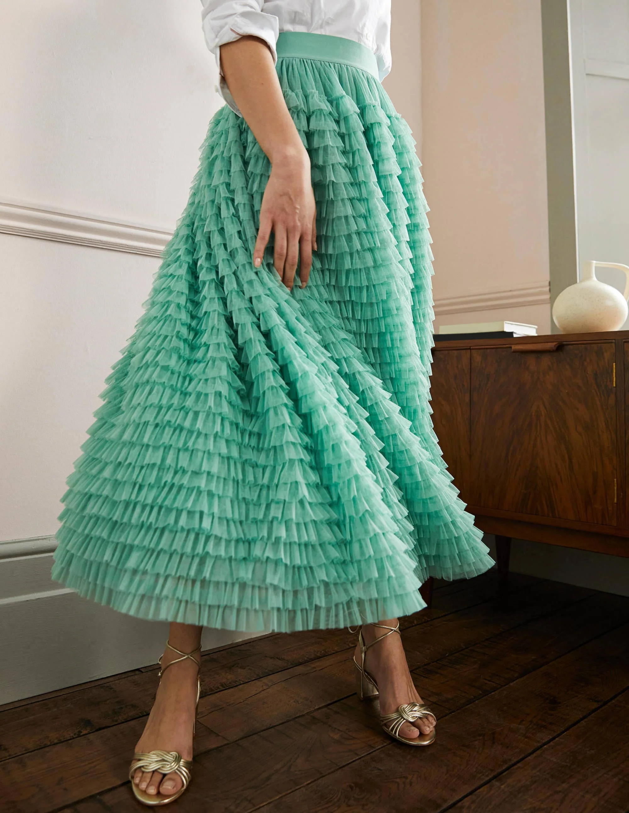 Tulle Midi Skirt-Soft Green - Image 4