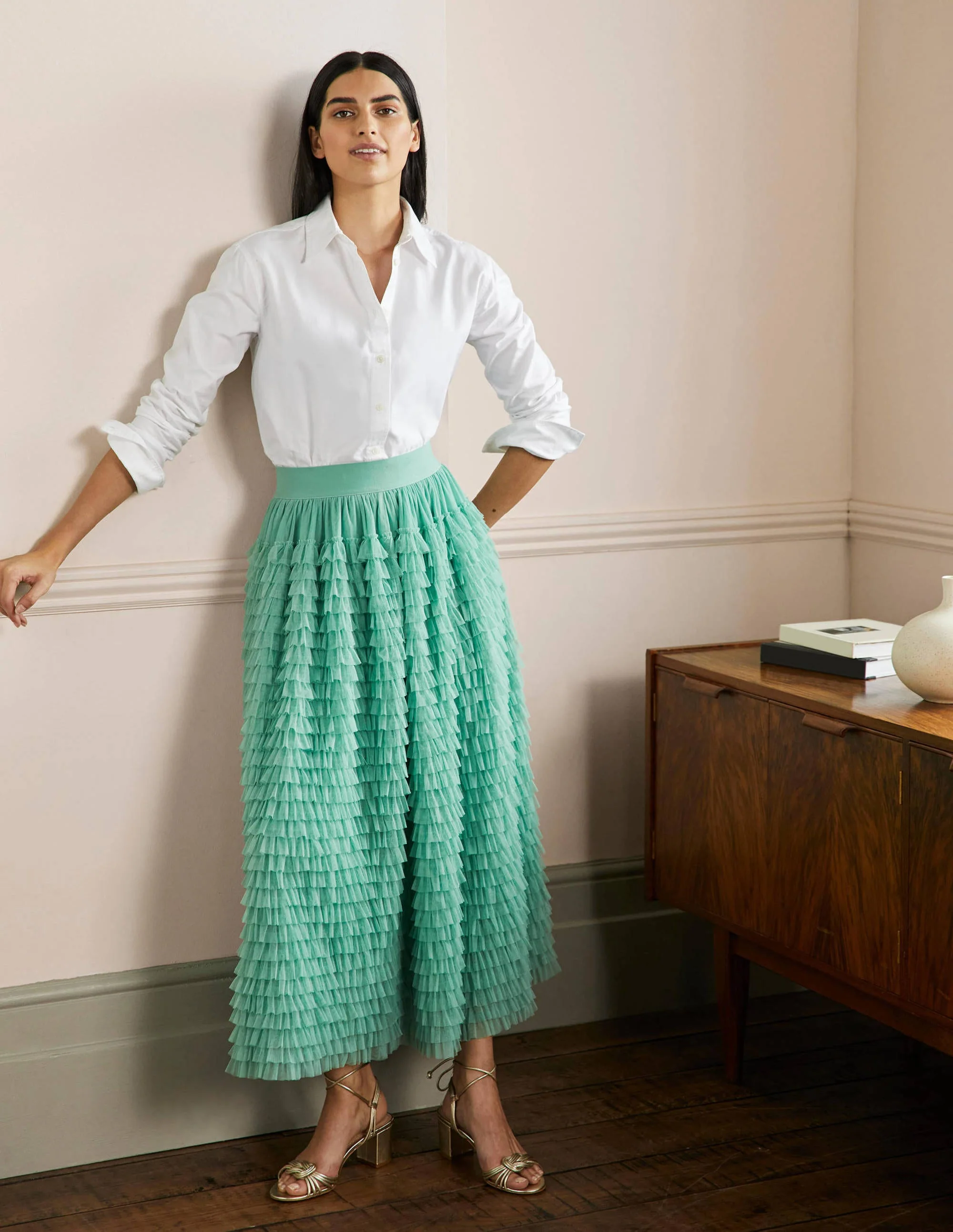 Tulle Midi Skirt-Soft Green - Image 7