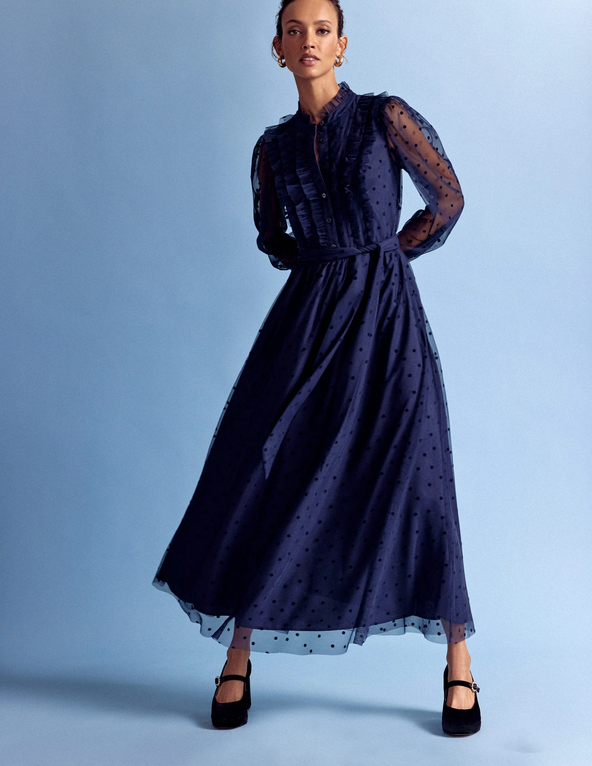 Tulle Ruffle Maxi Dress-Navy - Image 6