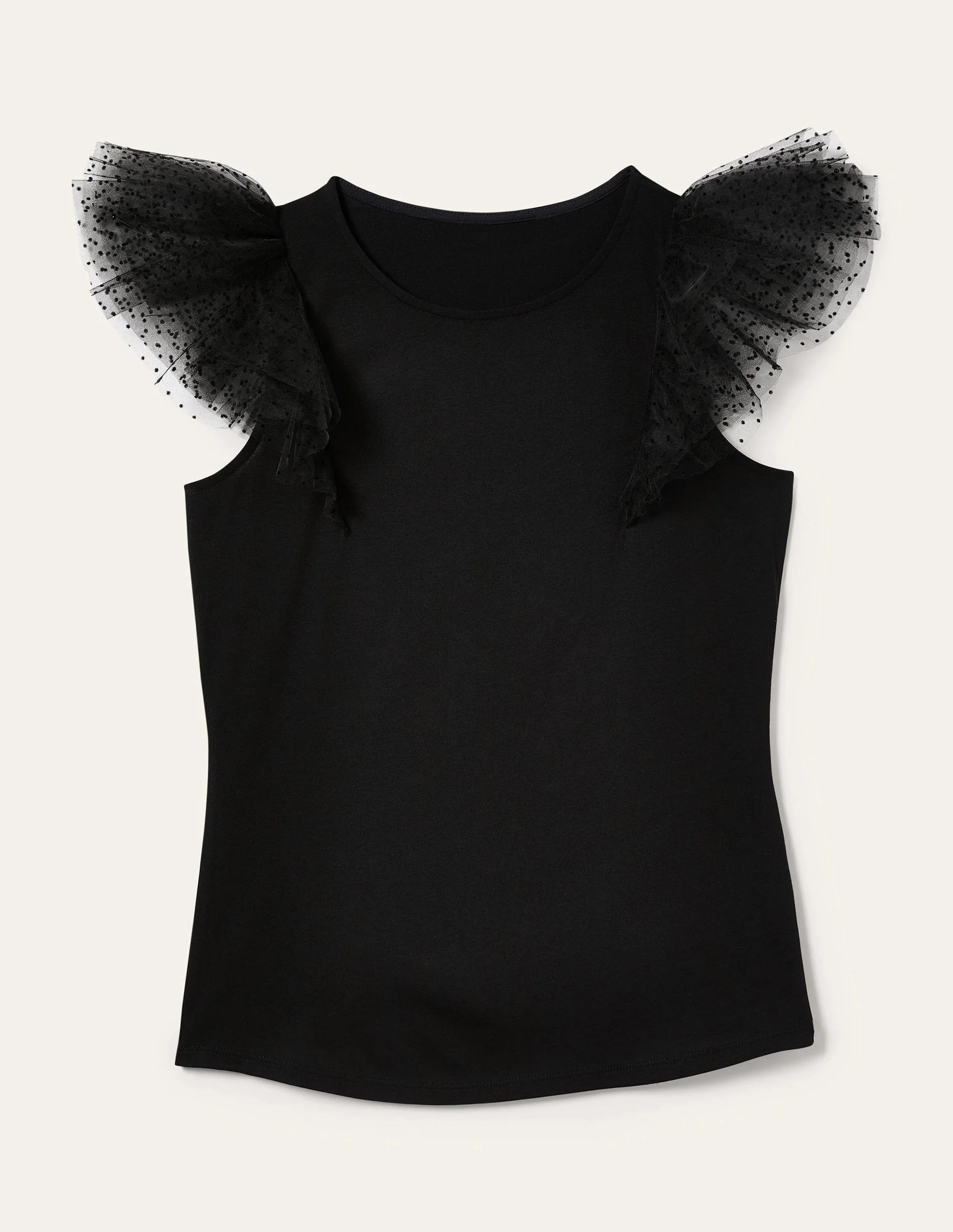 Tulle Shoulder Jersey Top-Black - Image 5