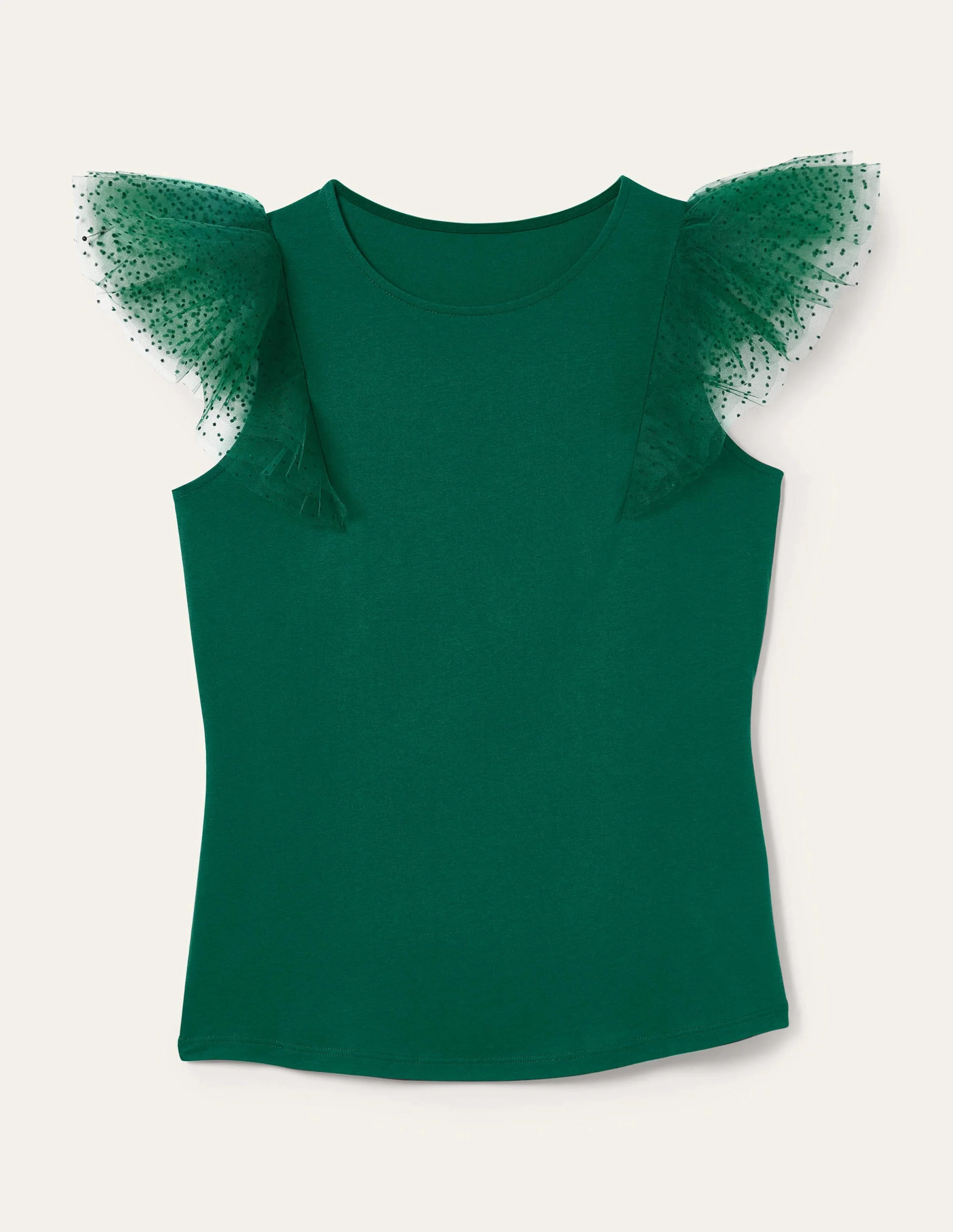 Tulle Shoulder Jersey Top-Deep Forest - Image 10