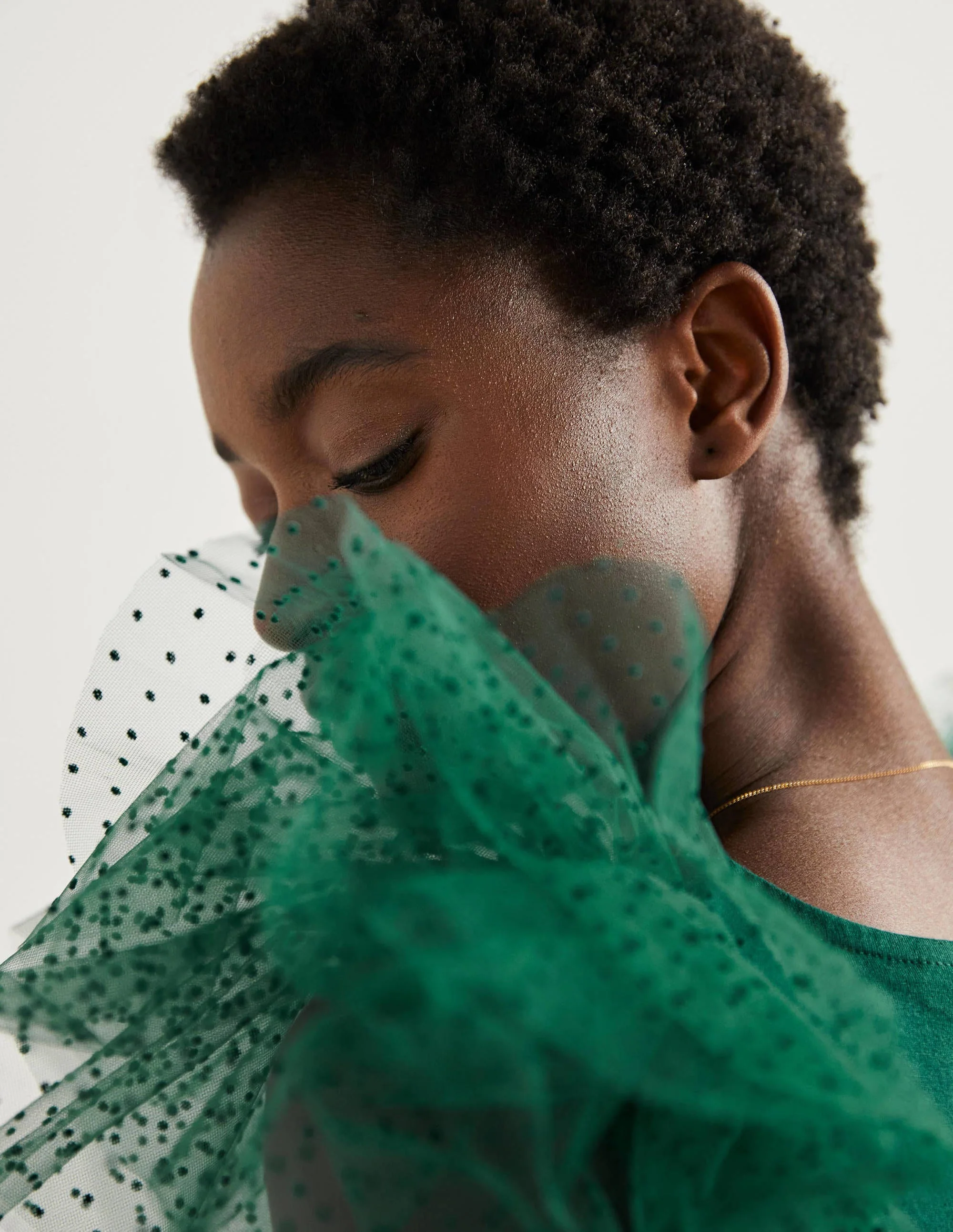 Tulle Shoulder Jersey Top-Deep Forest - Image 2