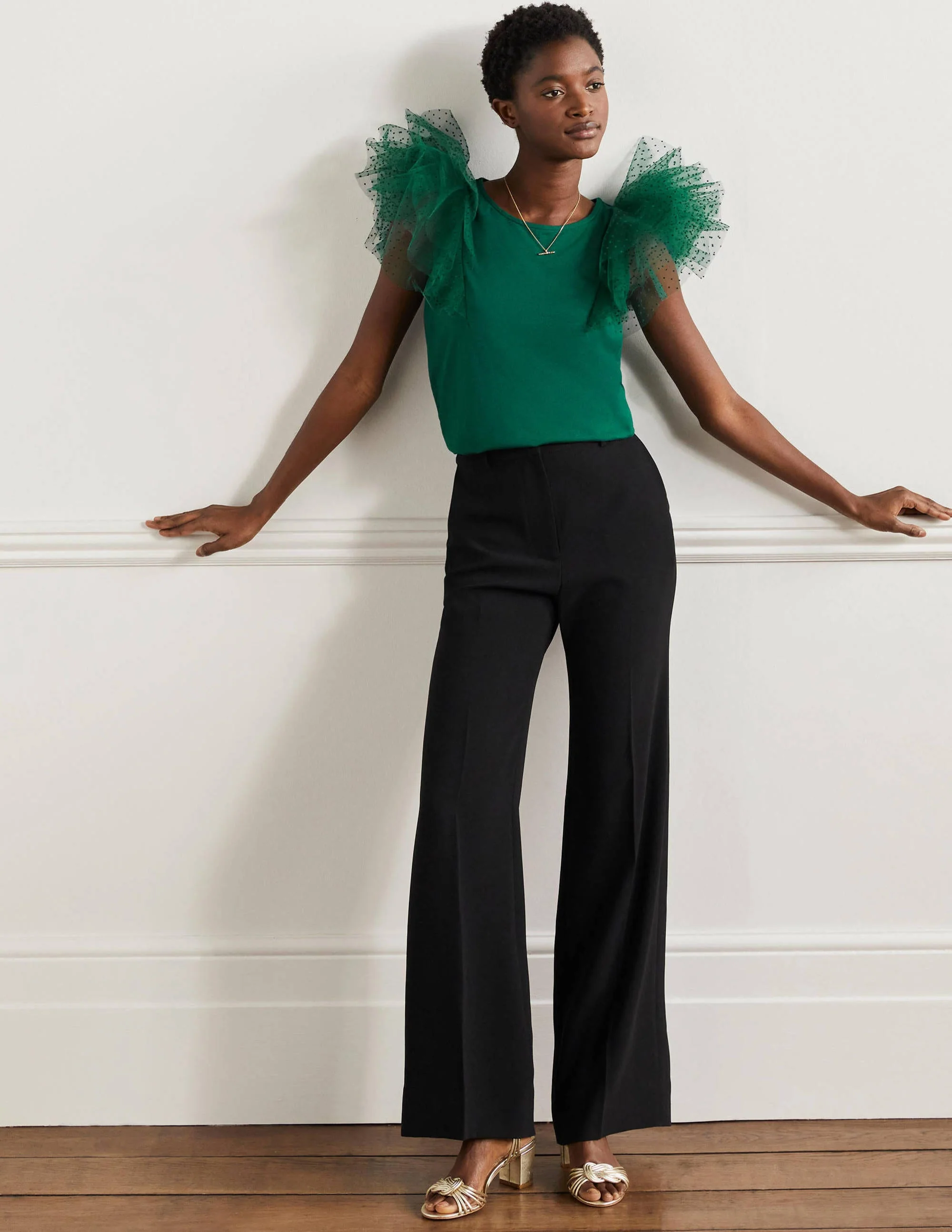 Tulle Shoulder Jersey Top-Deep Forest - Image 4