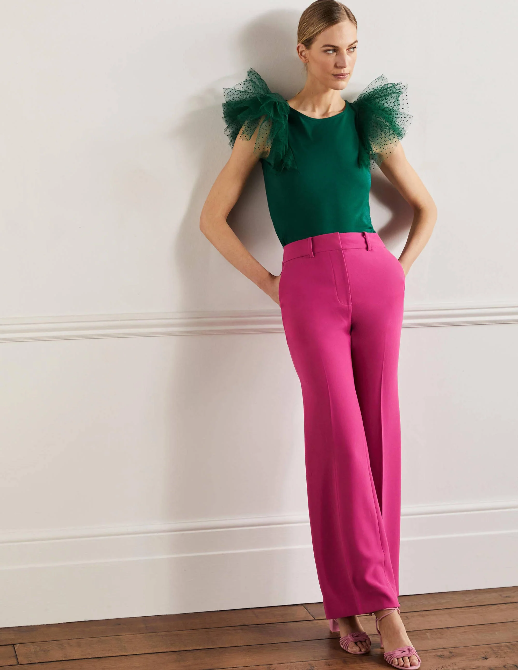 Tulle Shoulder Jersey Top-Deep Forest - Image 8