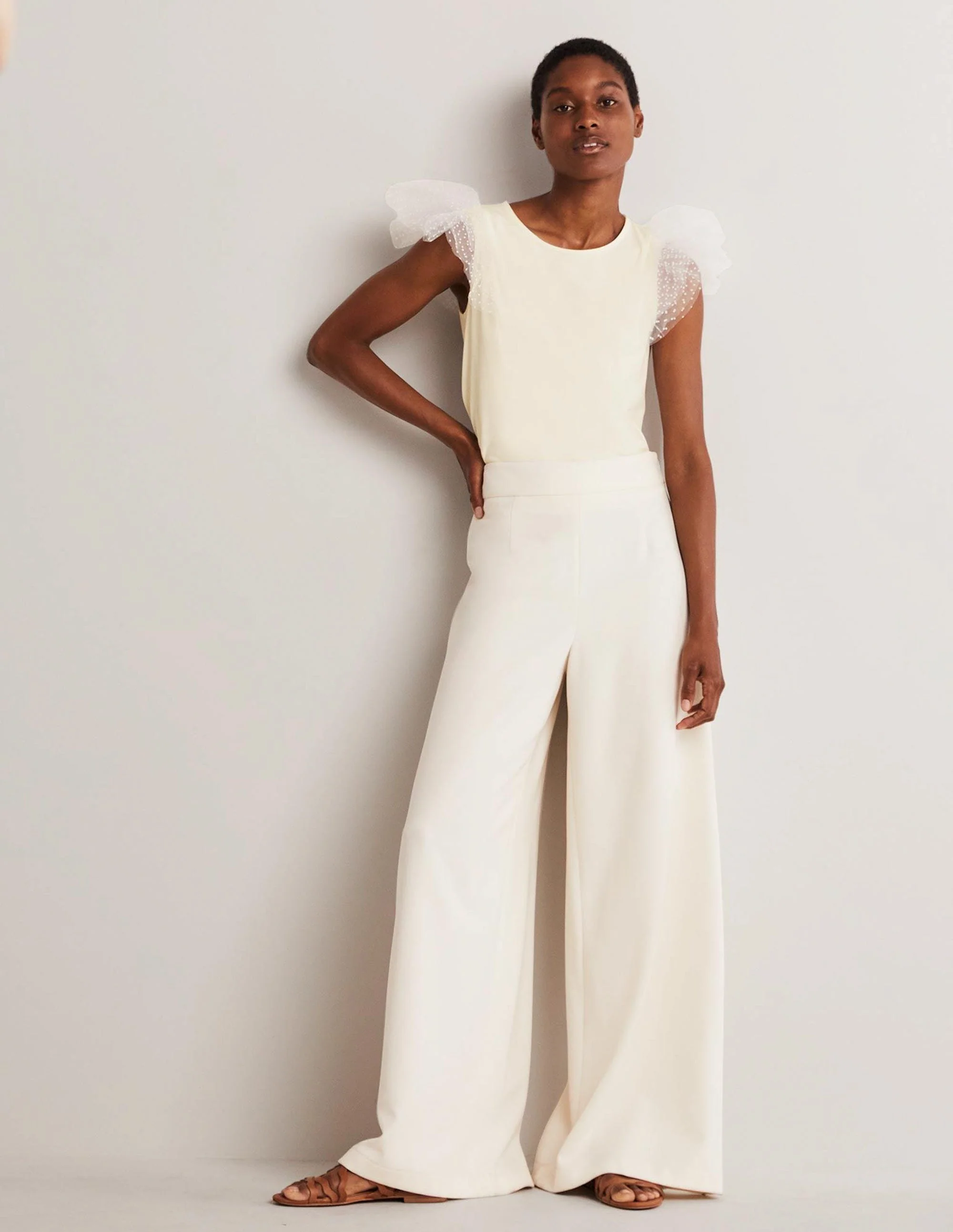 Tulle Shoulder Jersey Top-Ivory - Image 3