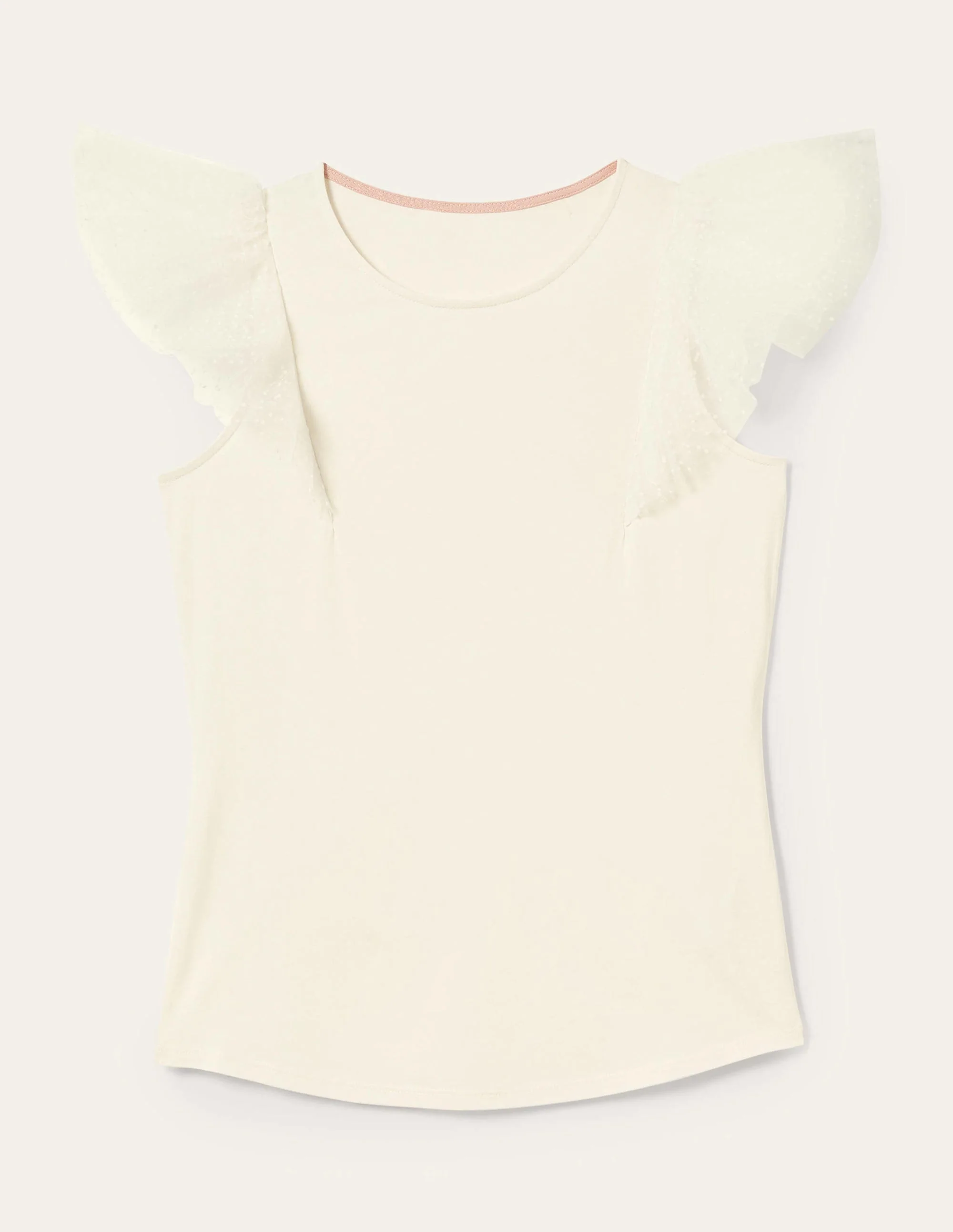 Tulle Shoulder Jersey Top-Ivory - Image 4