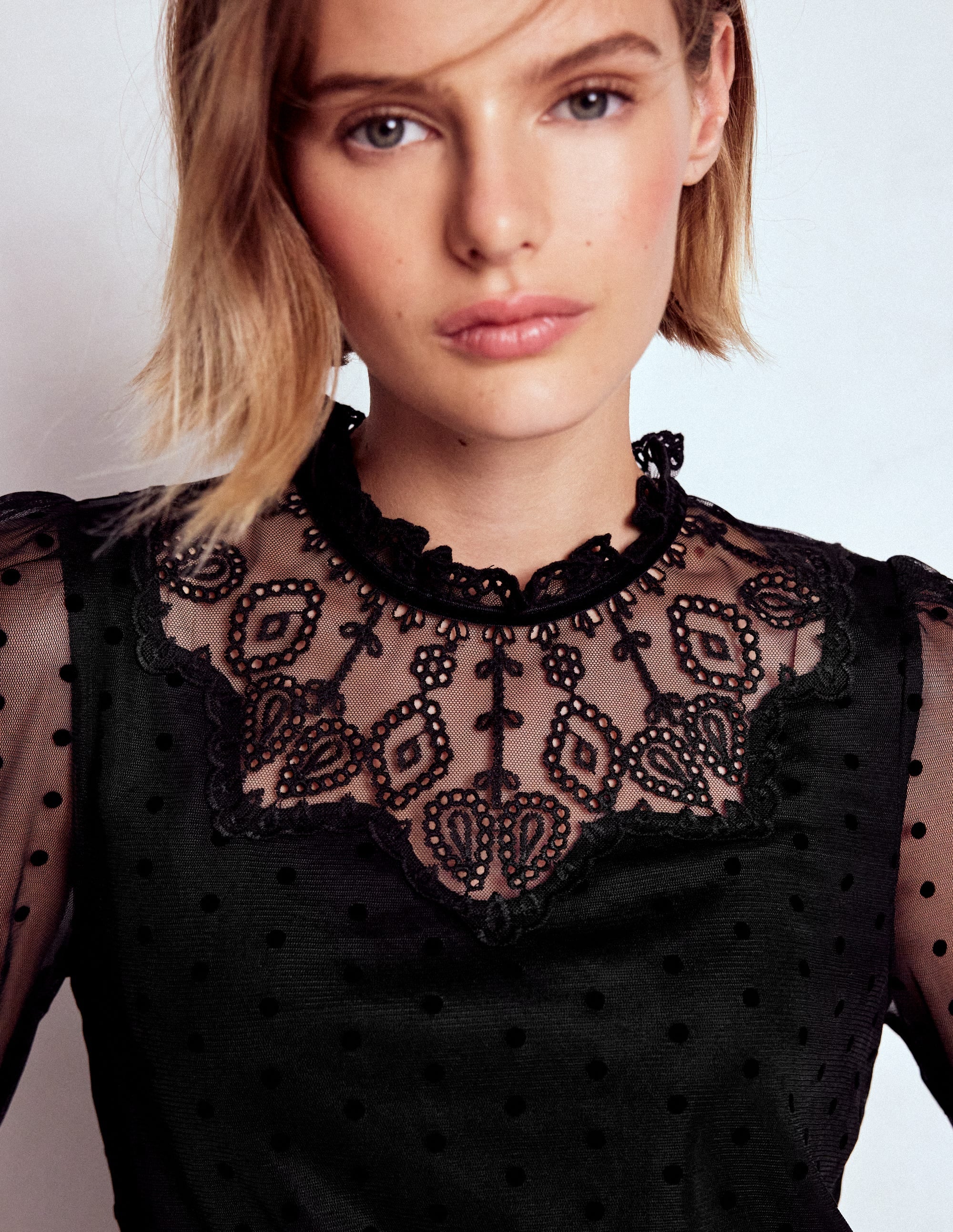 Tulle Yoke Embroidered Top-Black Spot - Image 2