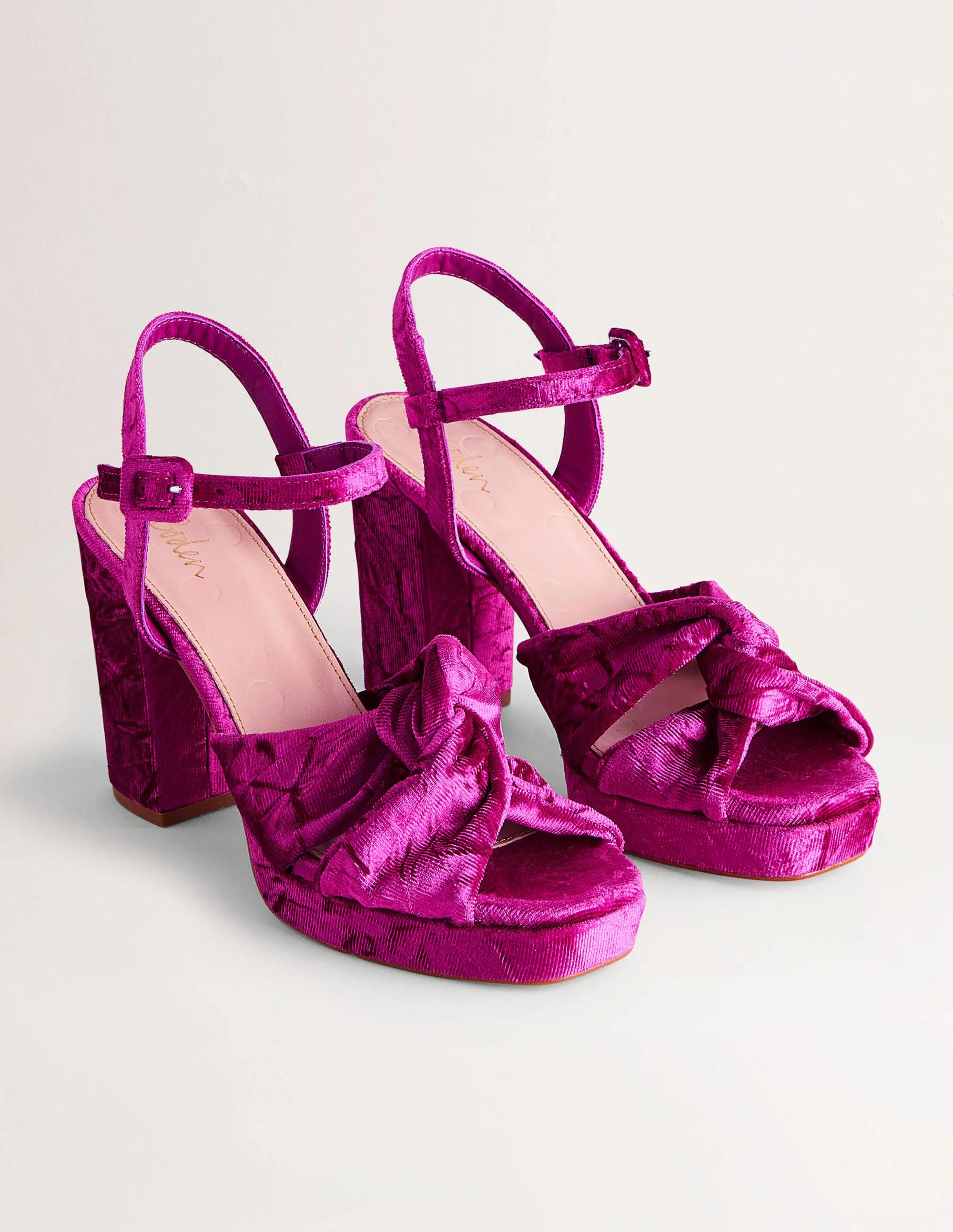 Twist-Front Heeled Platforms-Crushed Pink Velvet - Image 2