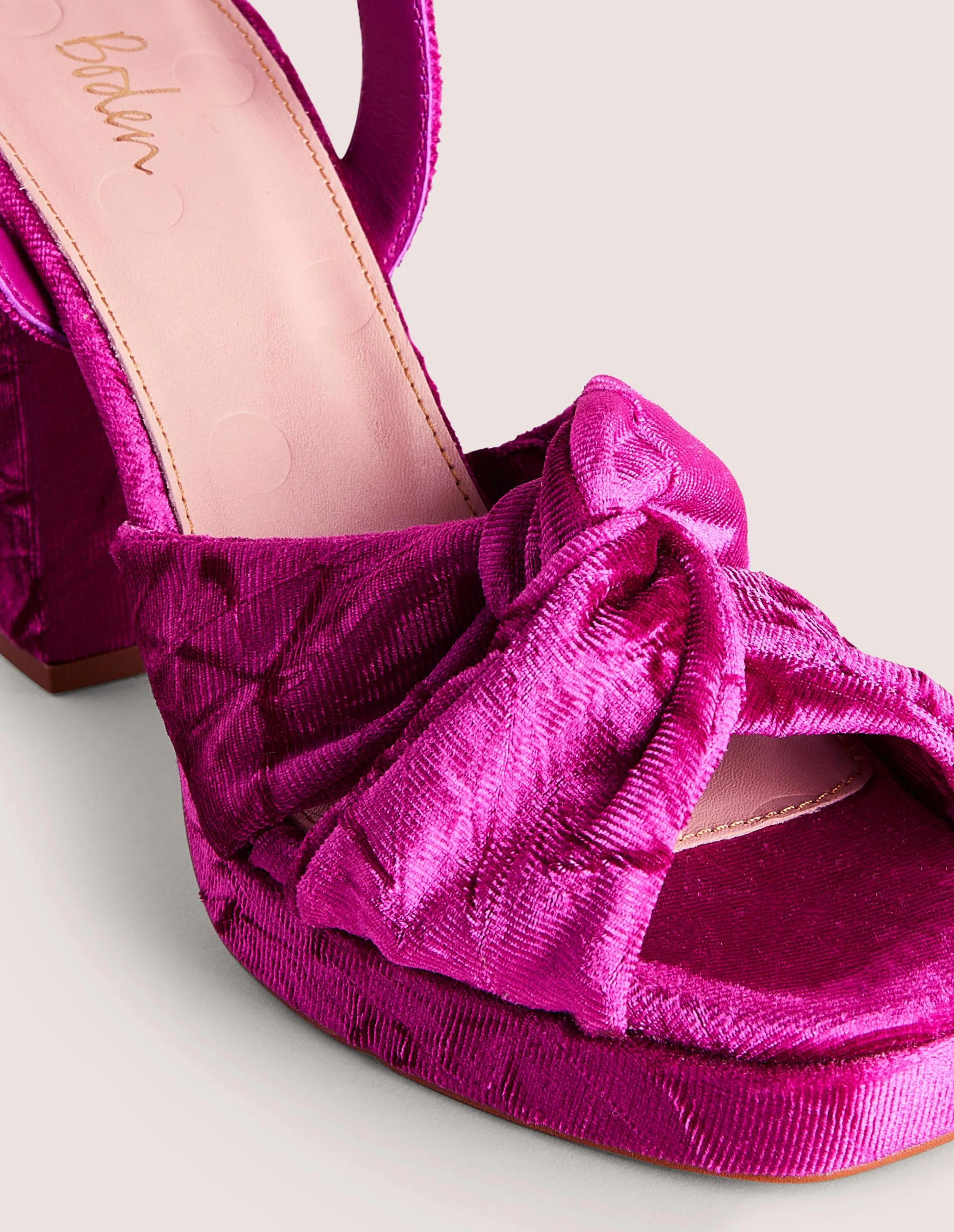Twist-Front Heeled Platforms-Crushed Pink Velvet - Image 3
