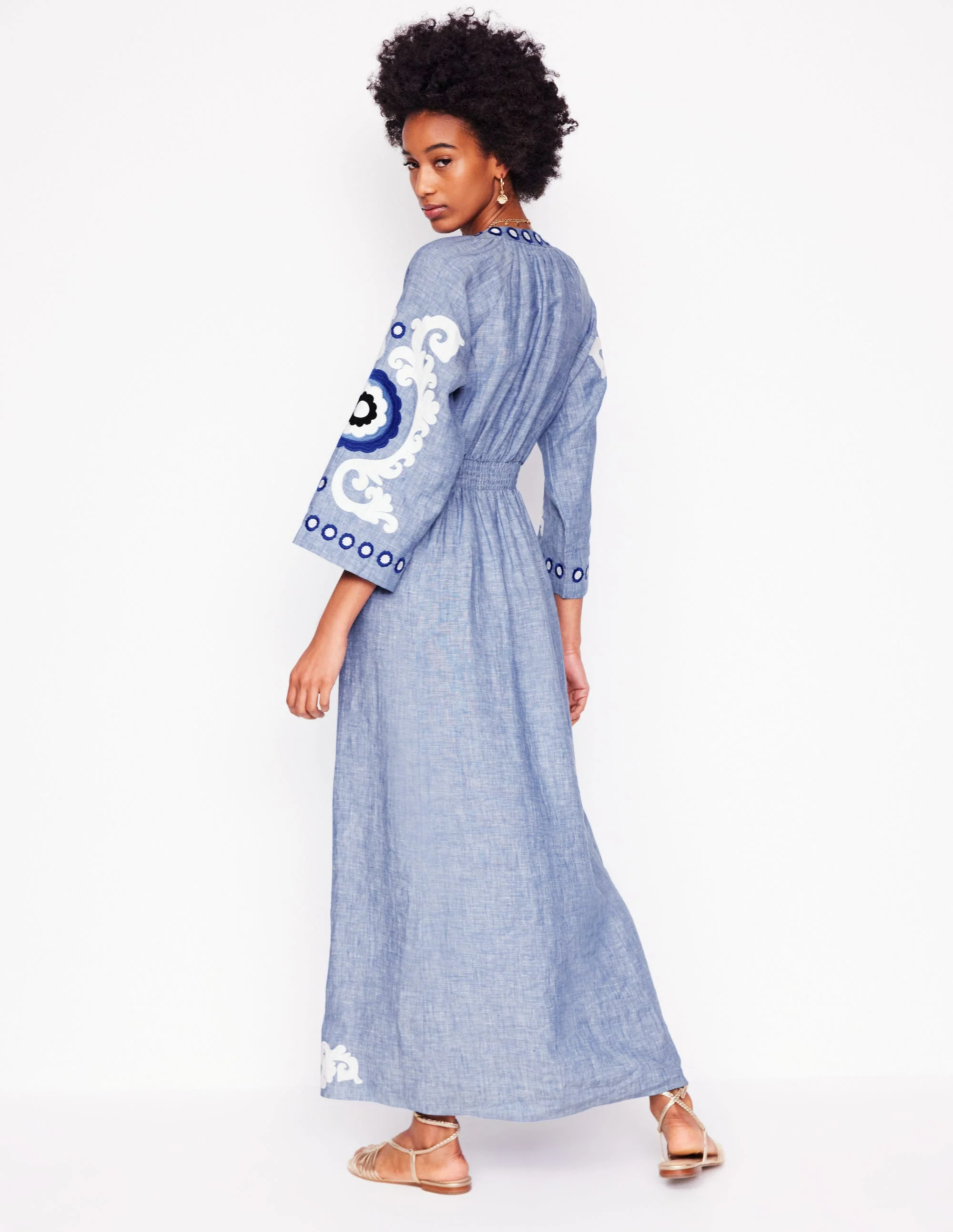 Una Linen Embroidered Dress-Chambray - Image 5
