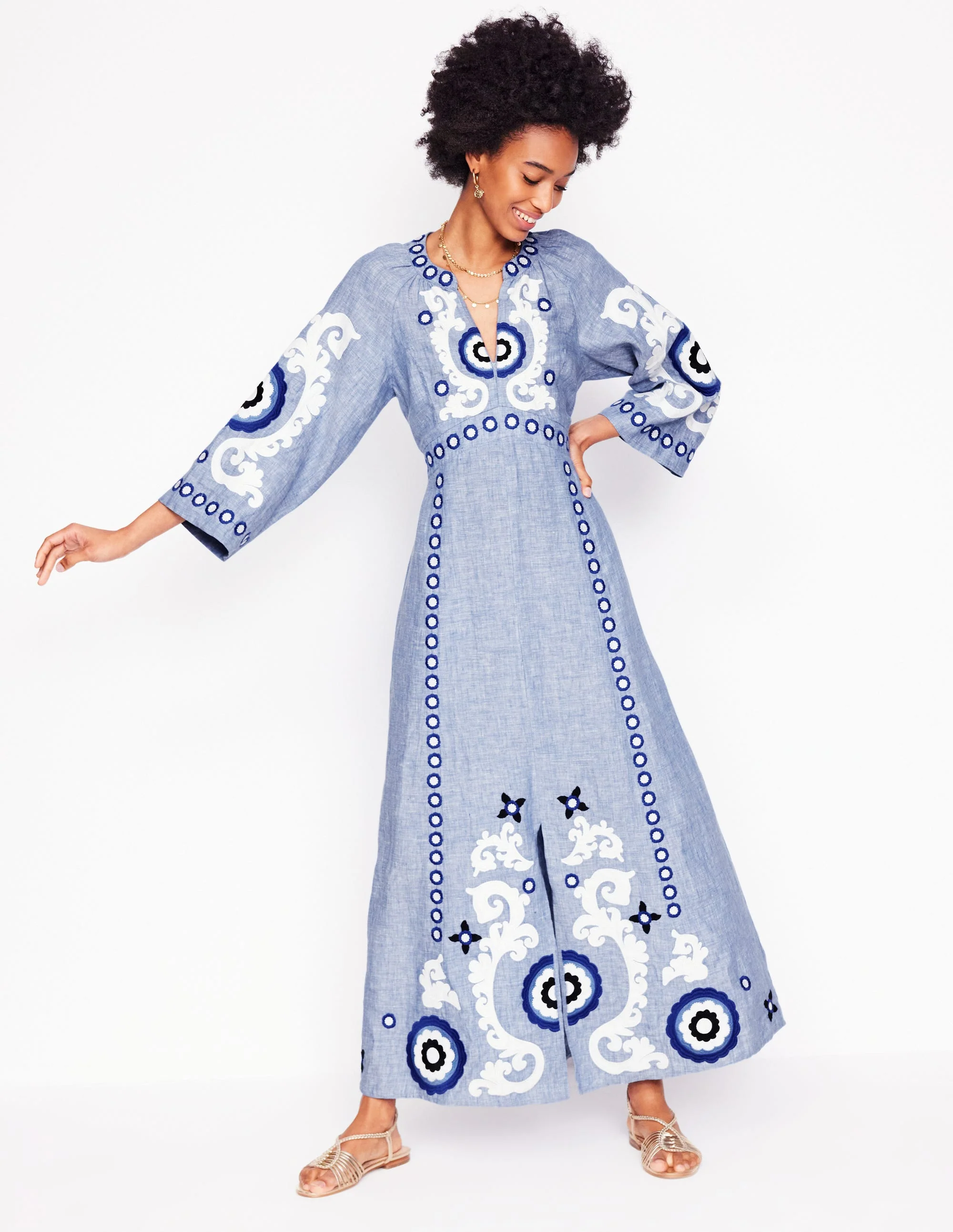 Una Linen Embroidered Dress-Chambray - Image 6