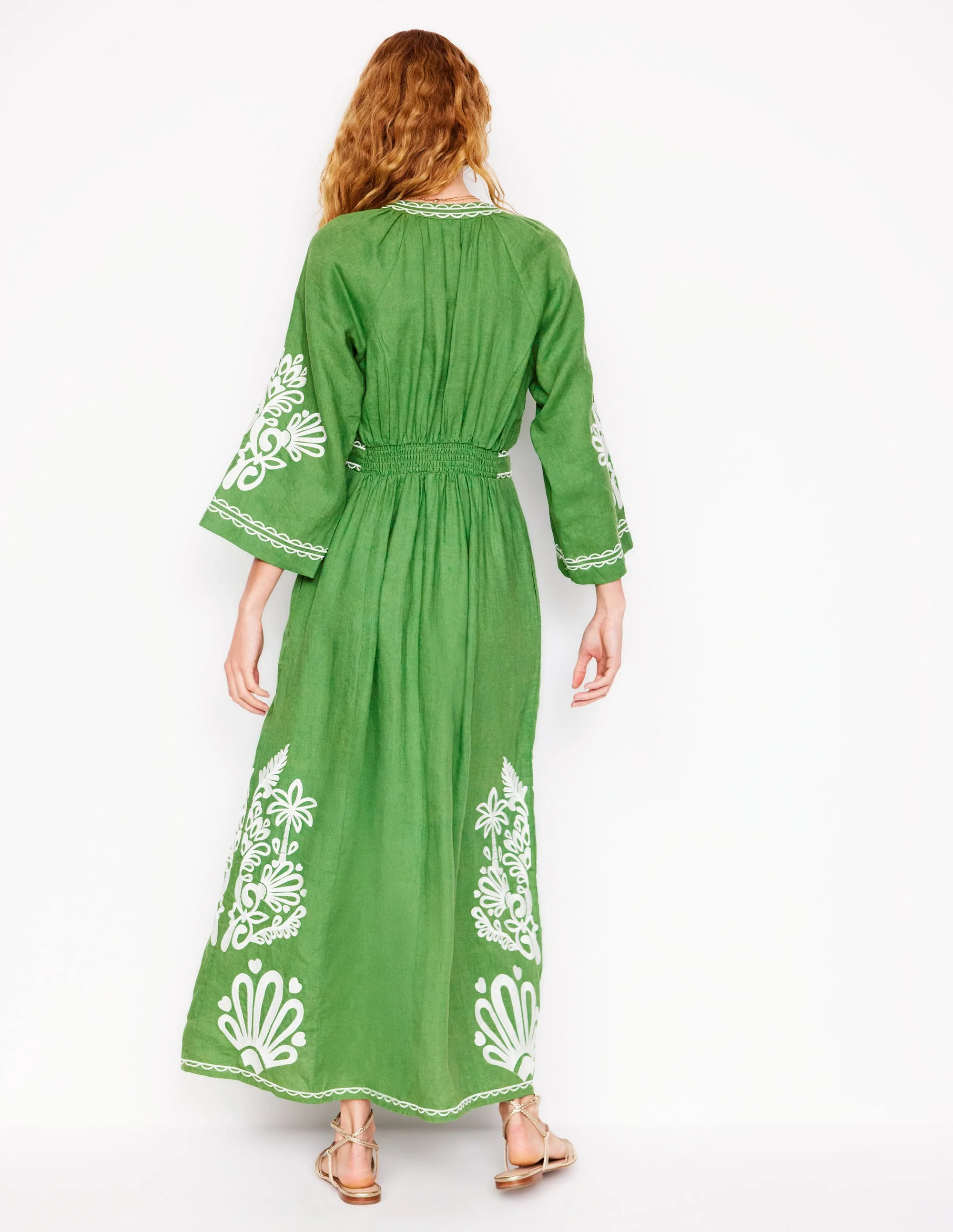 Una Linen Embroidered Dress-Paradise Green - Image 5