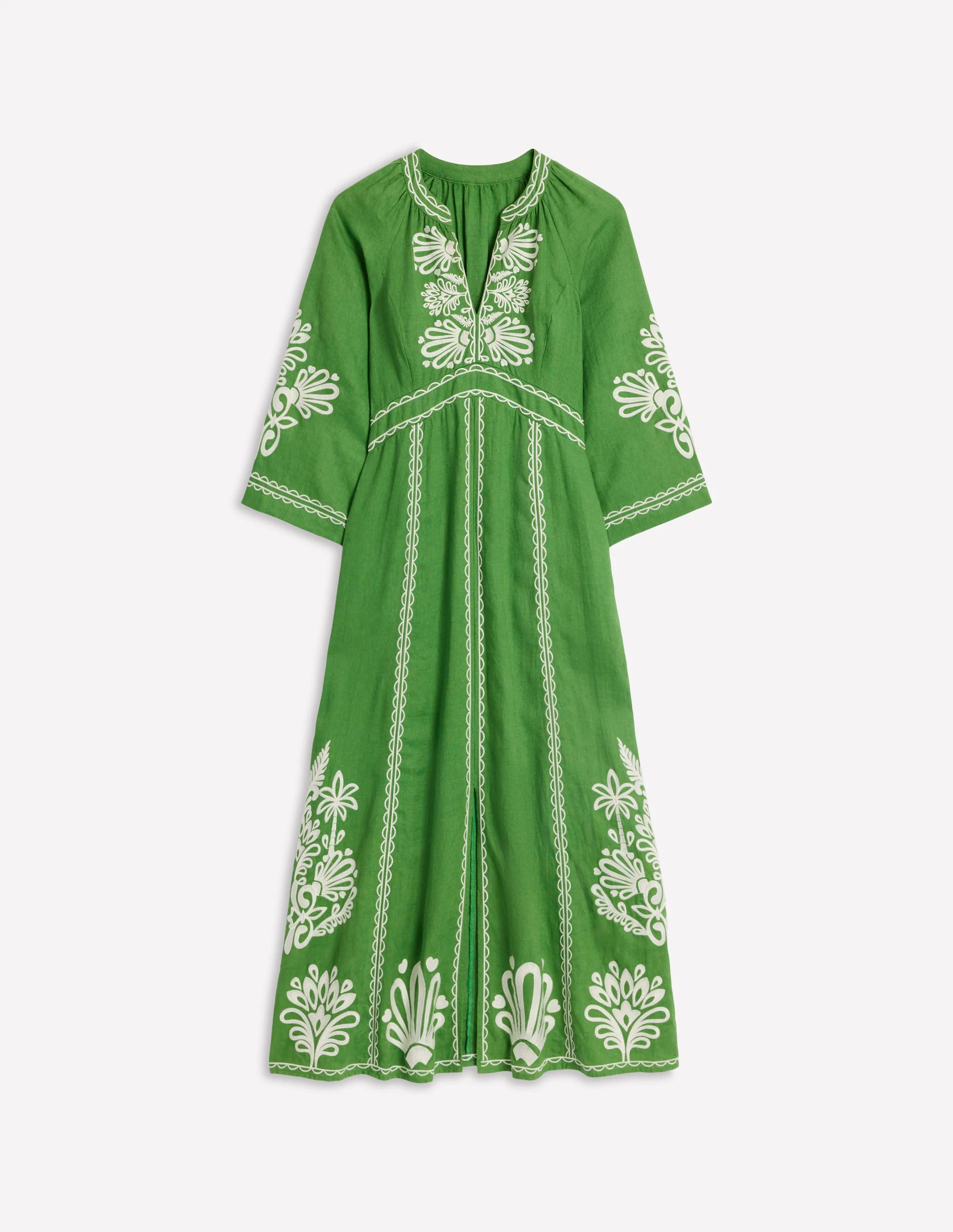Una Linen Embroidered Dress-Paradise Green - Image 7
